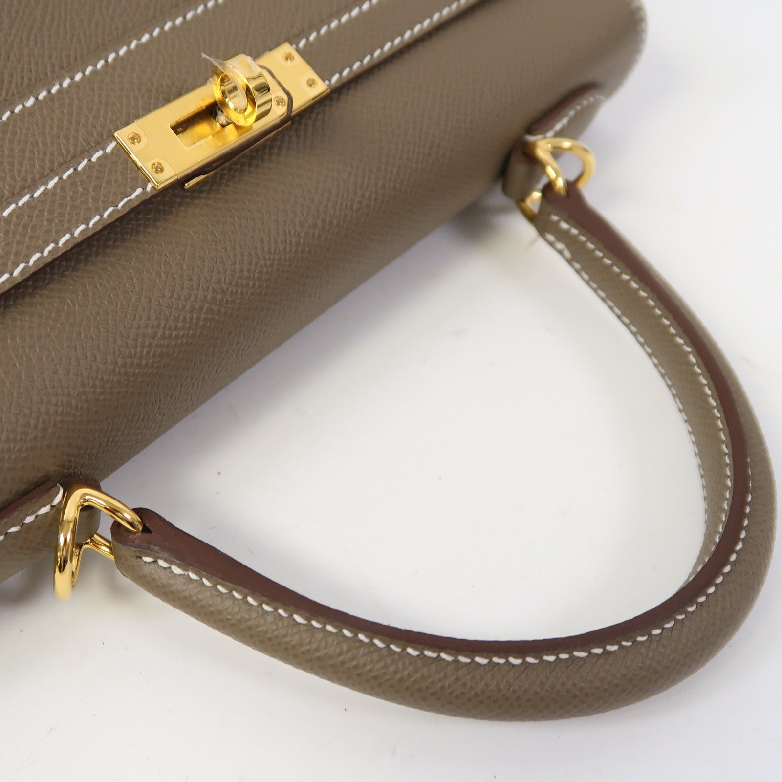 HERMES Epsom皮革Kelly 25金扣手挽肩背兩用袋大象灰色