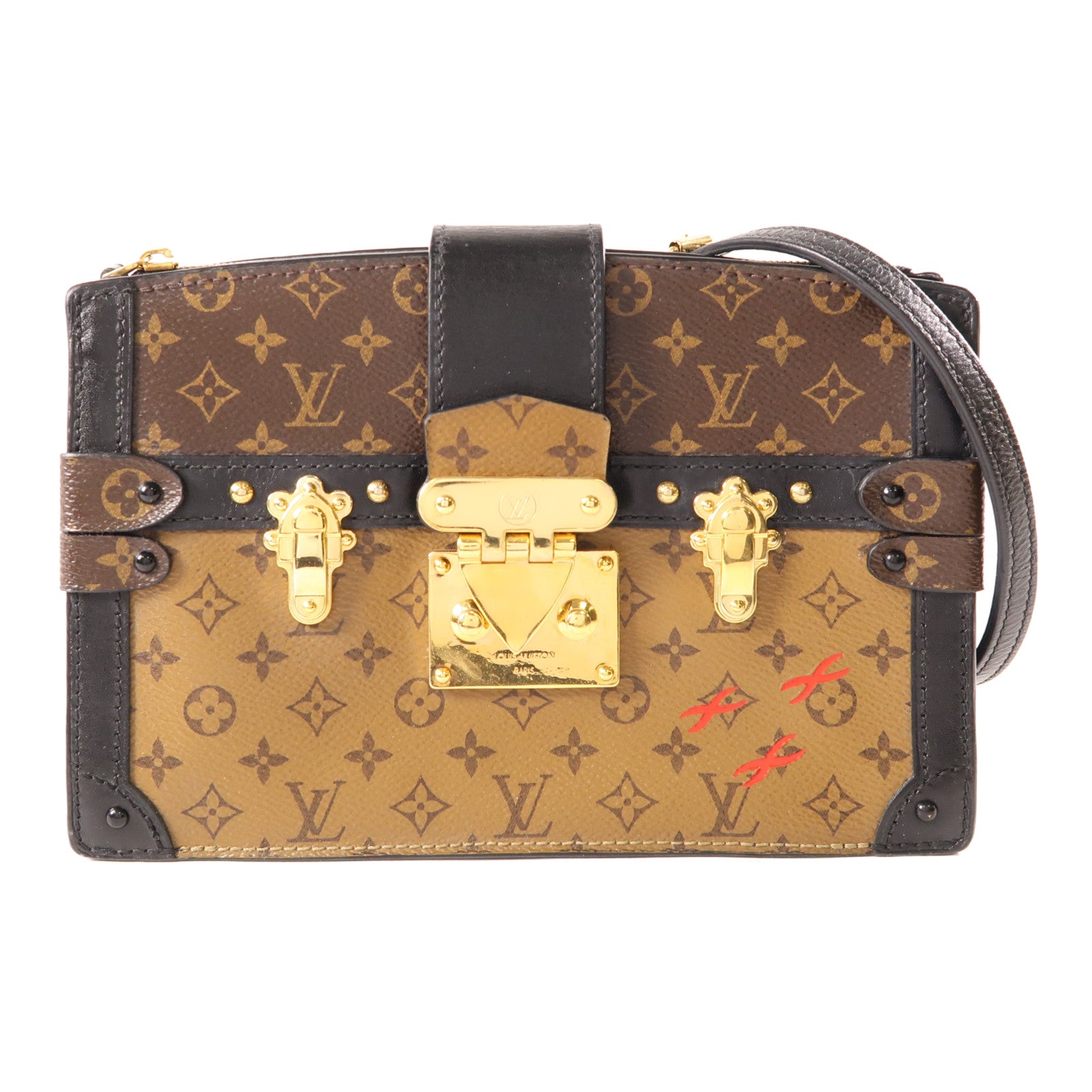 LOUIS VUITTON Monogram Reverse Trunk Clutch金扣肩背袋棕色