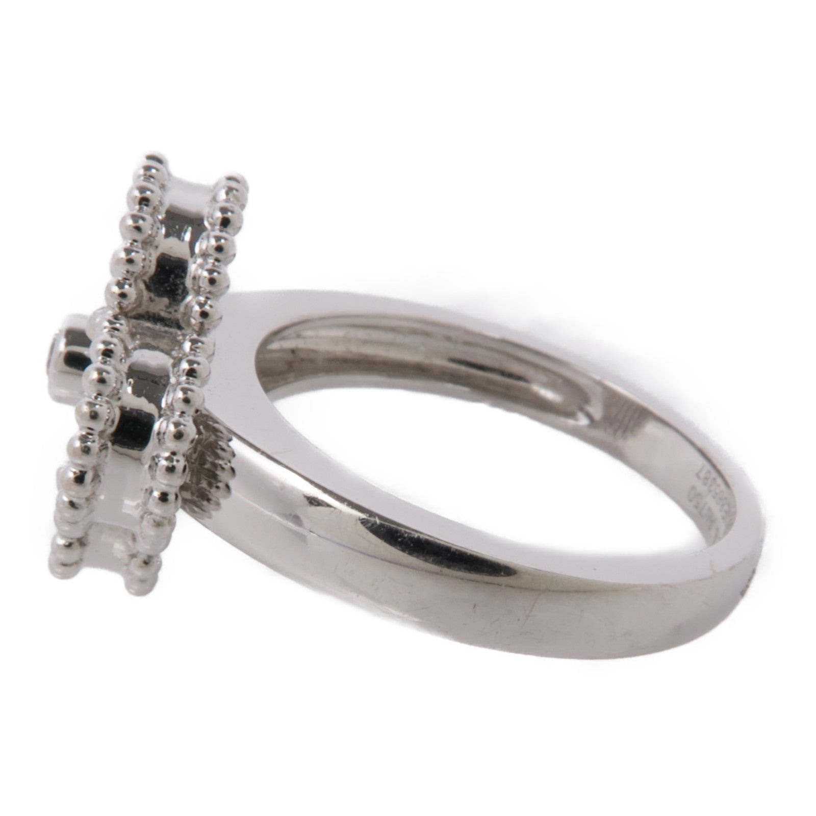 Van Cleef & Arpels 18K白金Vintage Alhambra Ring鑽石/珍珠母貝戒指#6.25