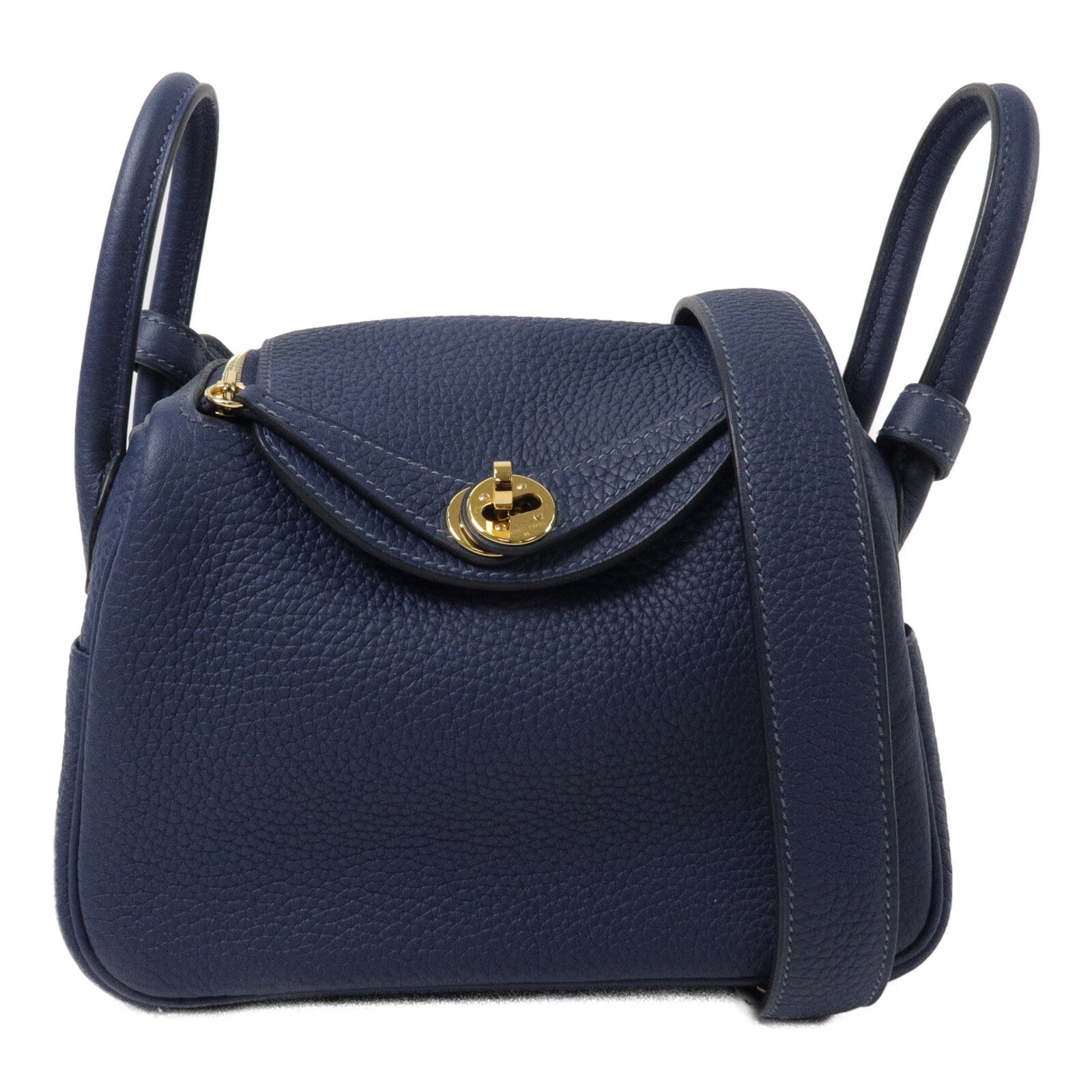 HERMES Clemence皮革Mini Lindy手挽肩背兩用袋Blue De Prusse