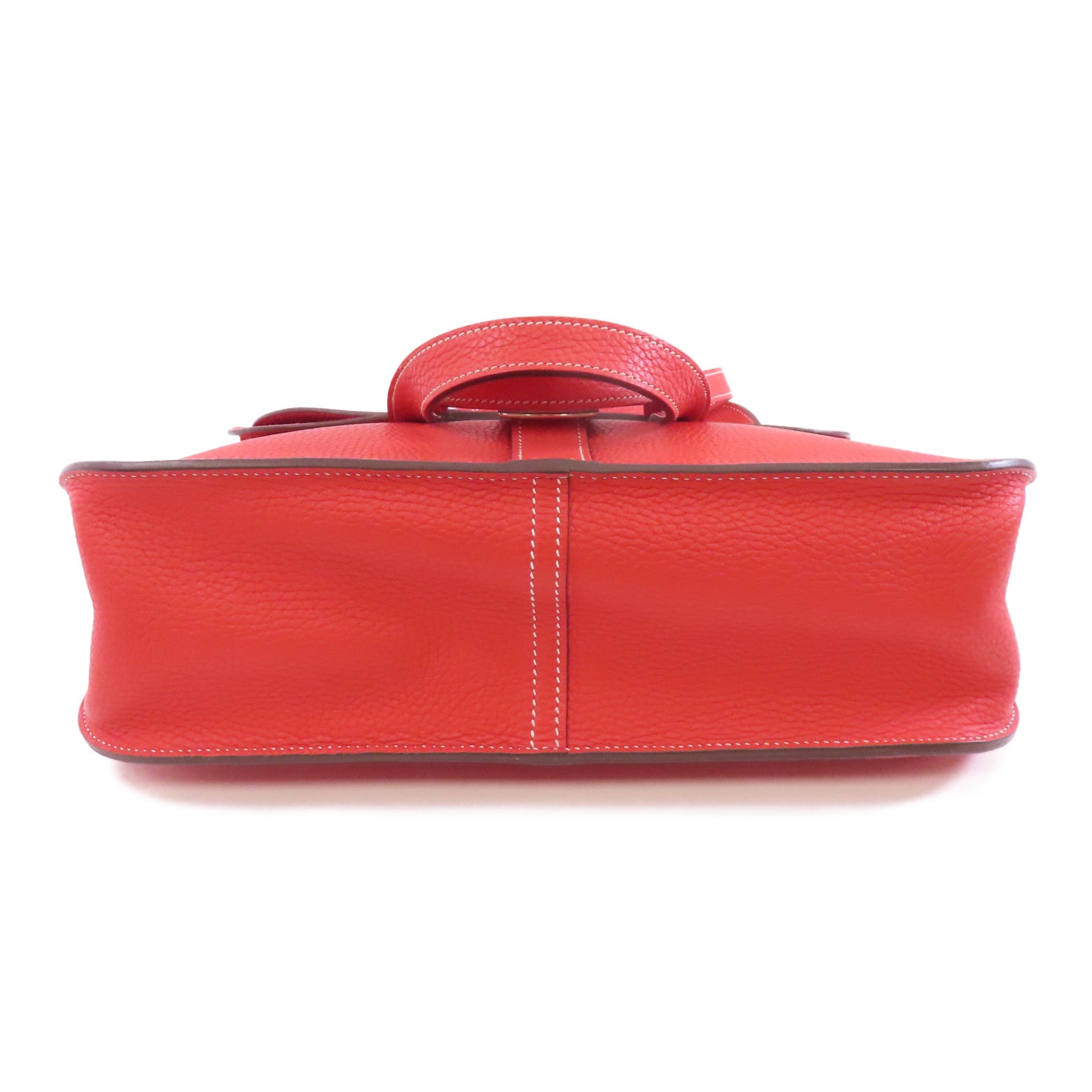 HERMES Clemence皮革Halzan 31銀扣手挽肩背兩用袋Rouge Tomate/紅色
