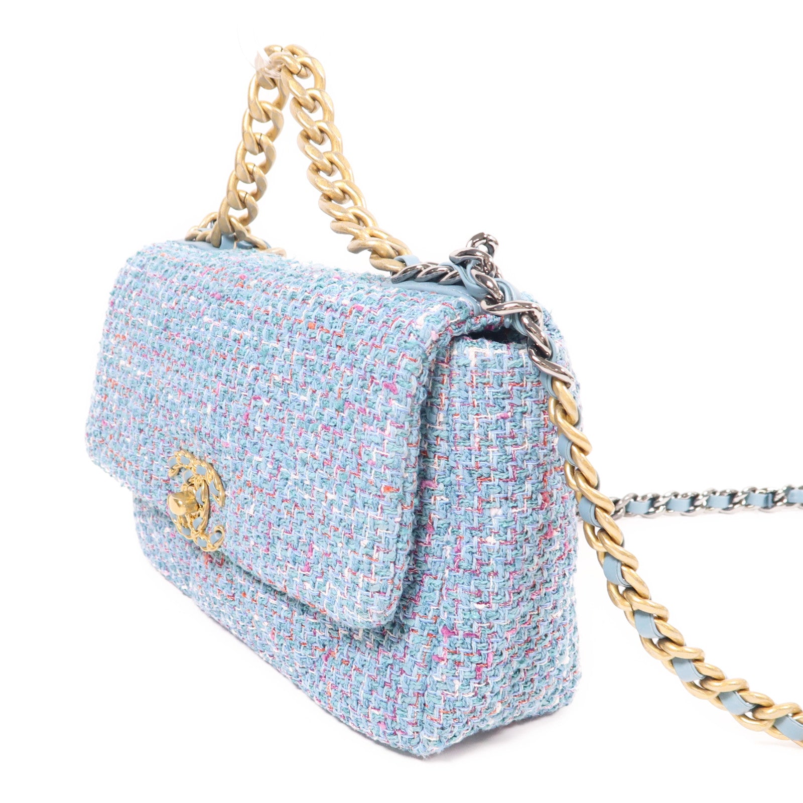 CHANEL 斜紋軟呢Shoulder Bag金扣鏈帶肩背袋