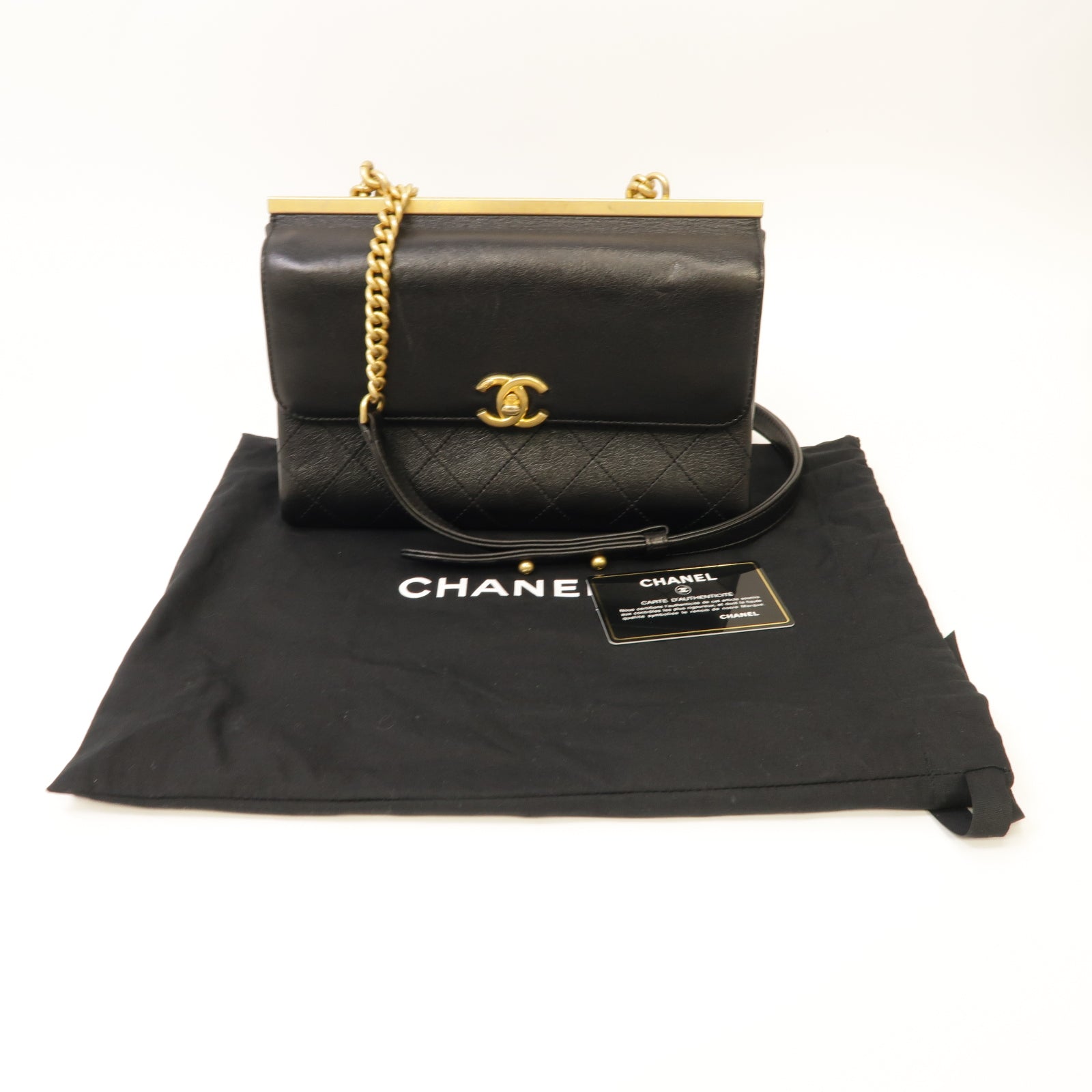 CHANEL 【激減優惠】菱格牛皮皮革Chain Shoulder Bag 金扣手挽肩背兩用袋黑色
