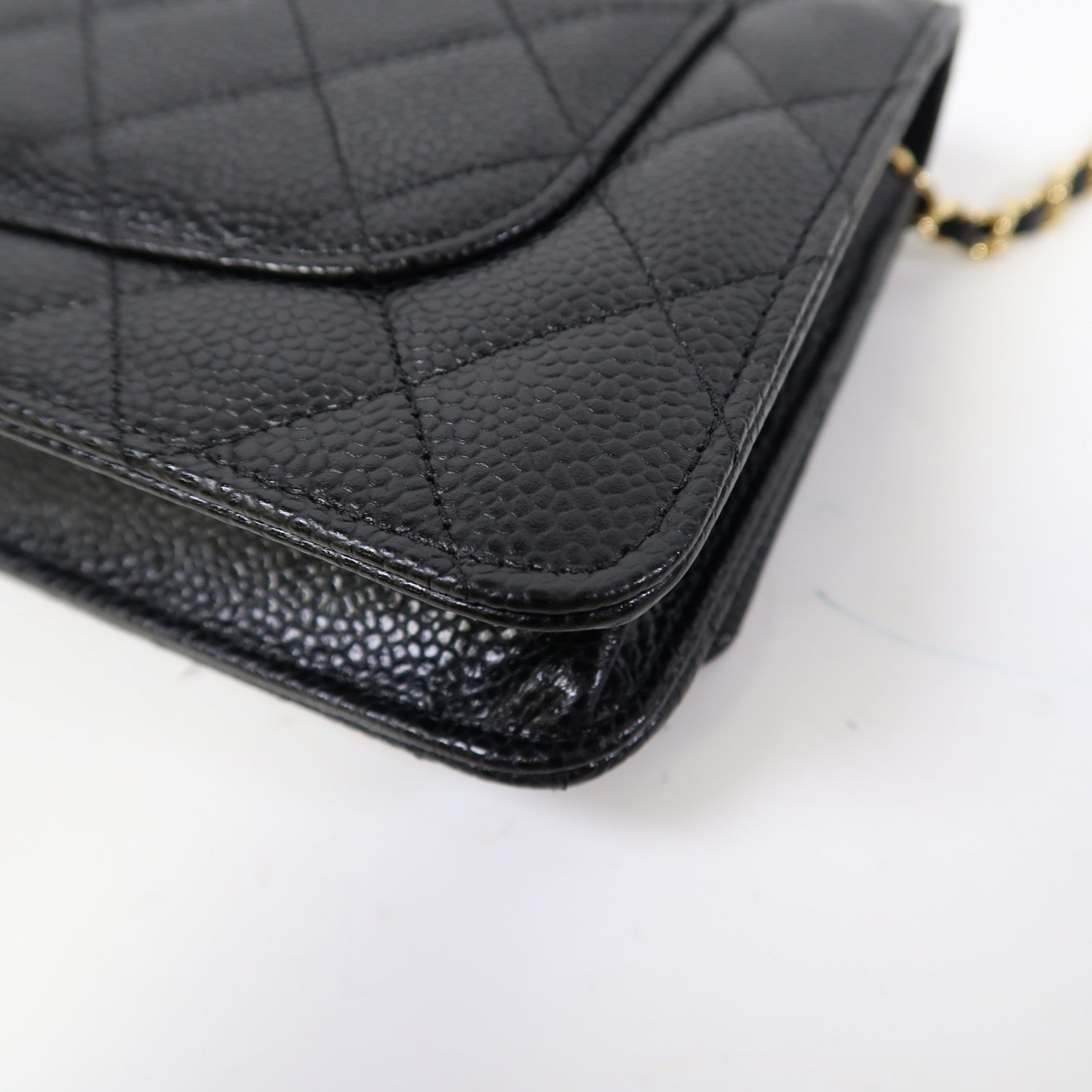 CHANEL 菱格Caviar皮革Wallet On Chain金扣鏈帶肩背袋黑色