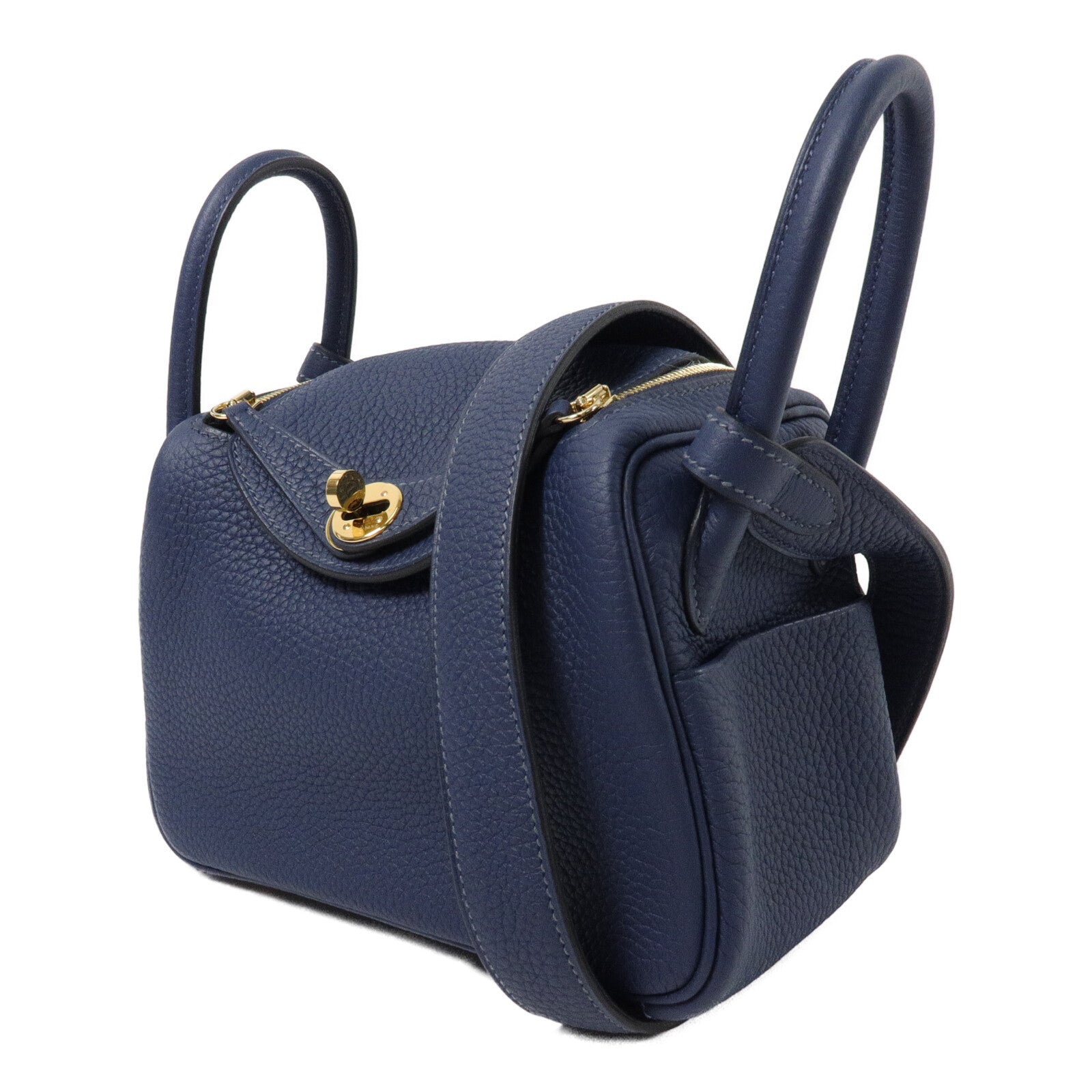 HERMES Clemence皮革Mini Lindy手挽肩背兩用袋Blue De Prusse