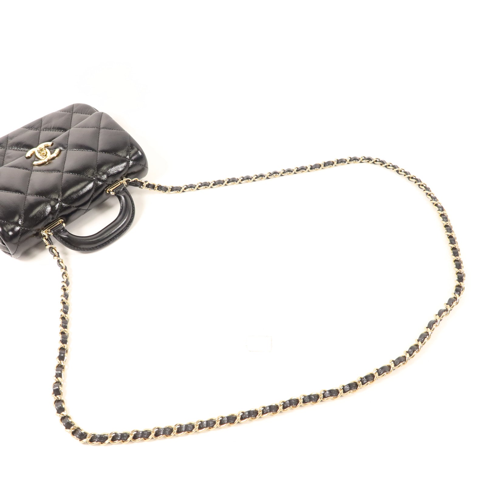 CHANEL 牛皮皮革Mini Flap With Handle金扣鏈帶手挽肩背兩用袋