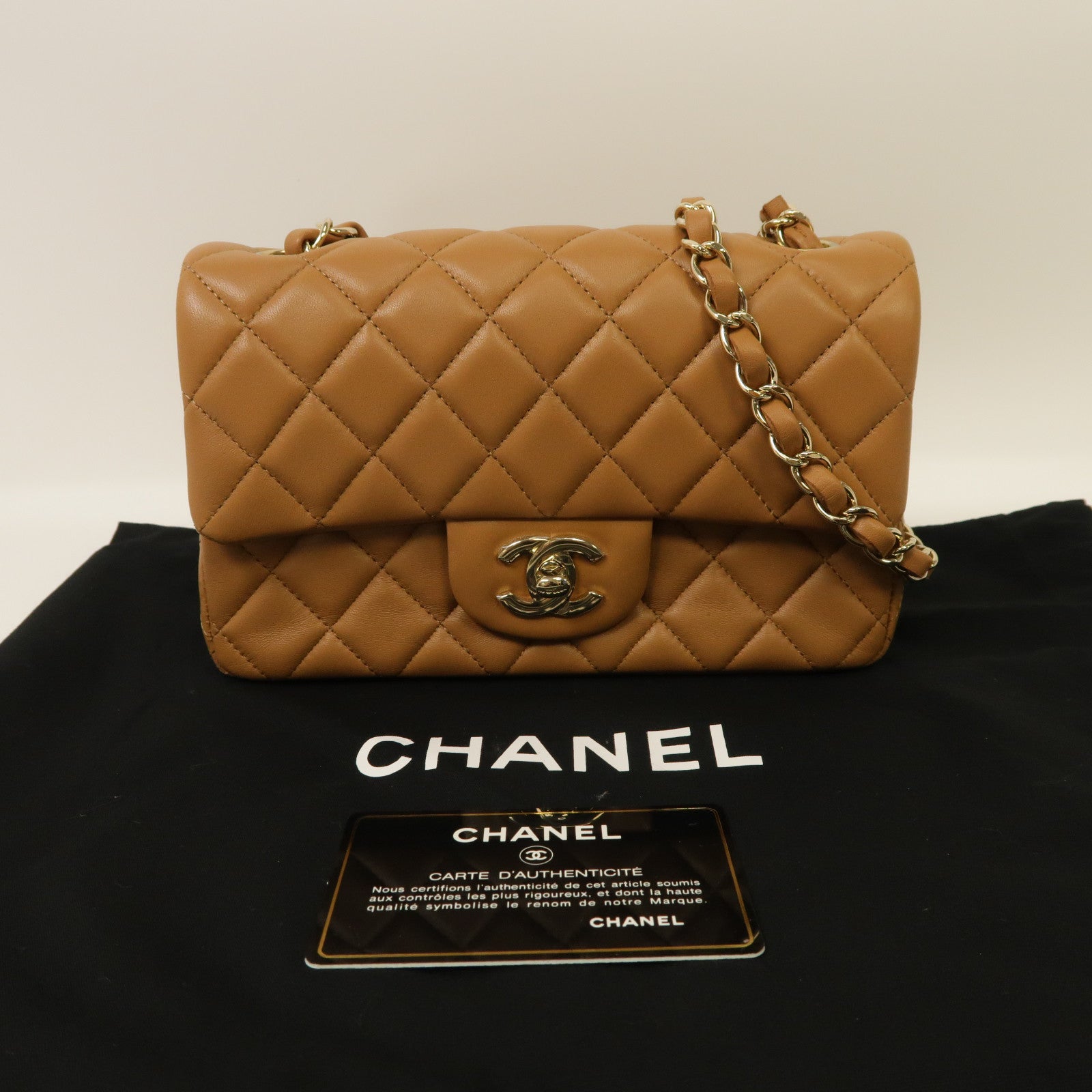 CHANEL 菱格羊皮皮革Classic 20金扣肩背袋啡色