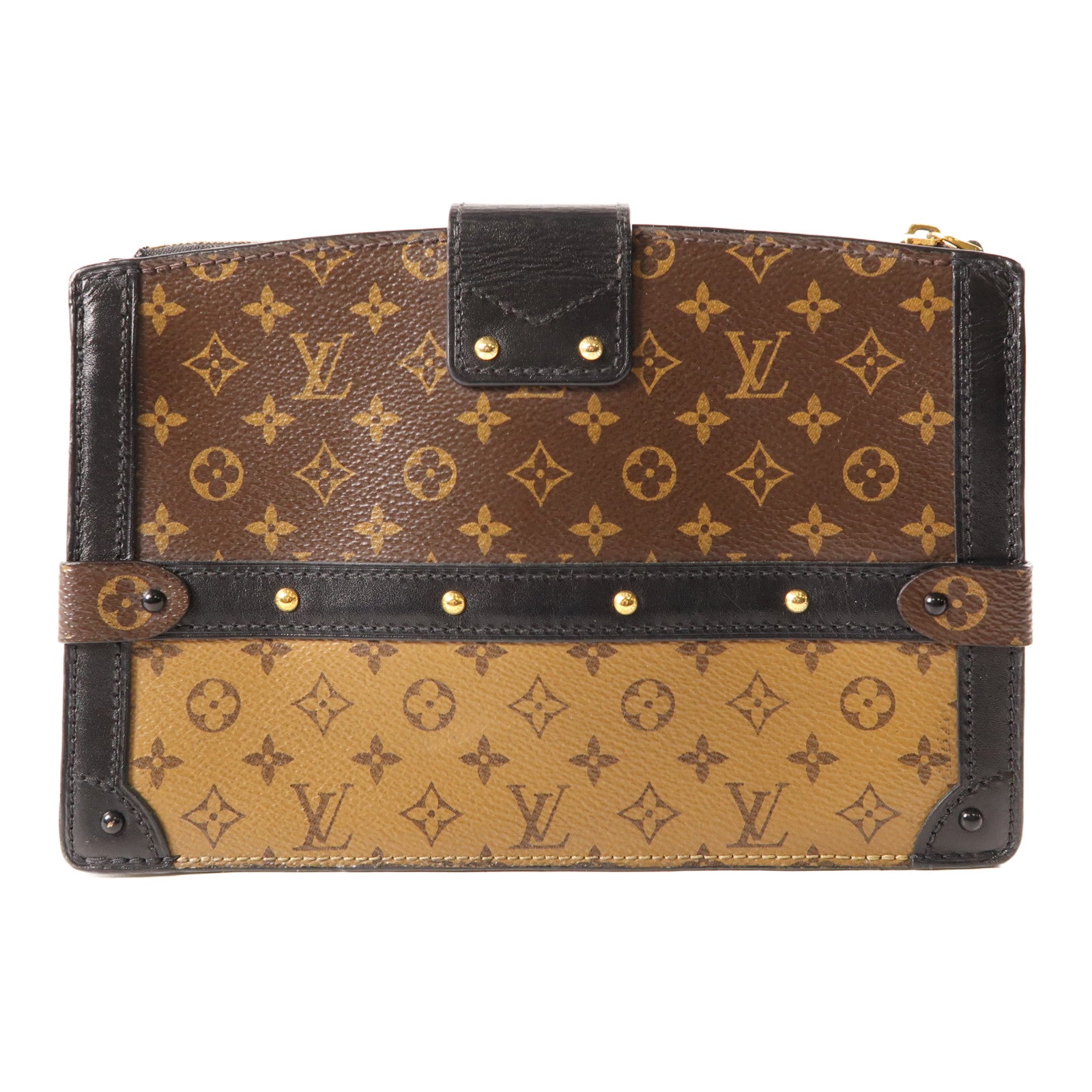 LOUIS VUITTON Monogram Reverse Trunk Clutch金扣肩背袋棕色