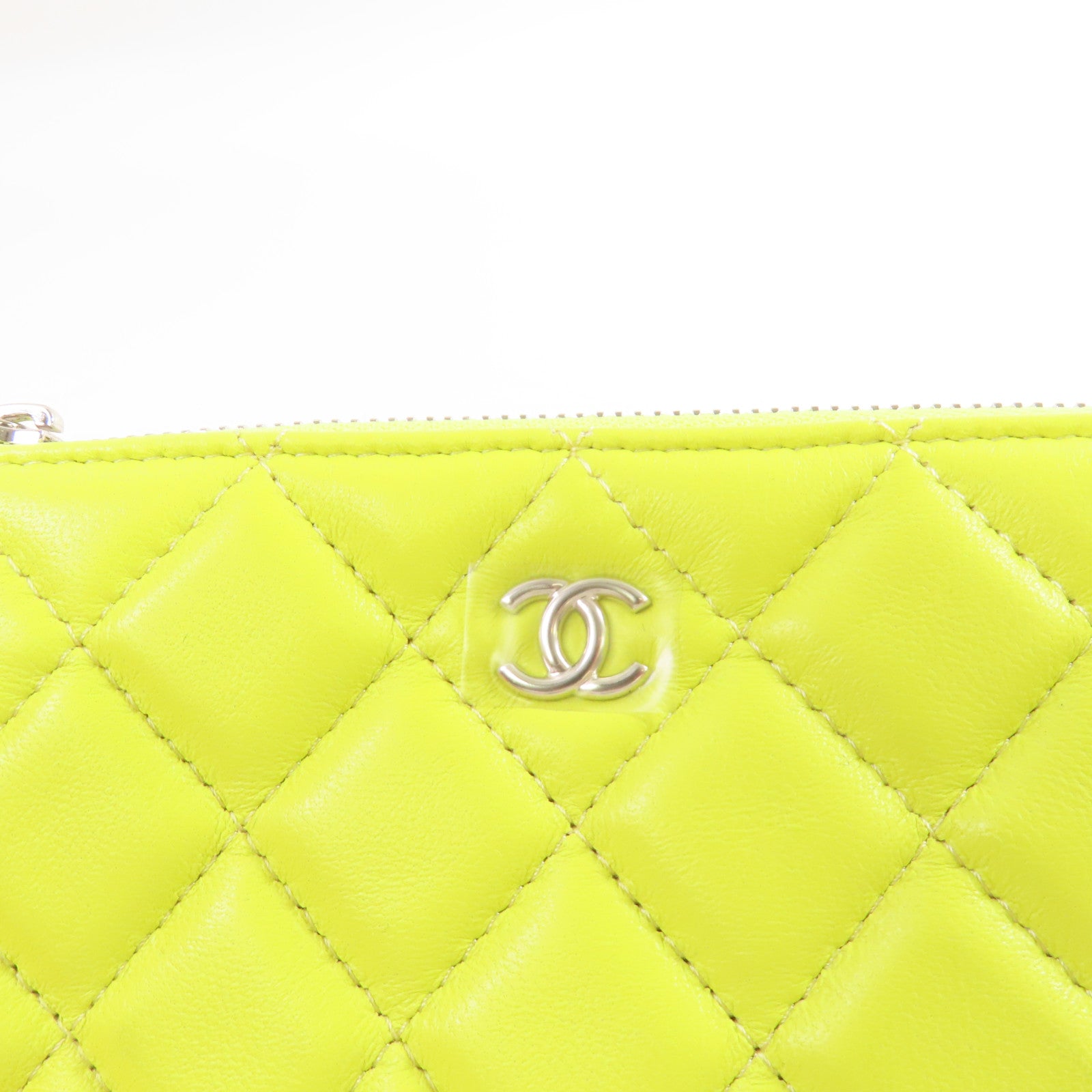 CHANEL 菱格羊皮皮革Mini Pouch金扣手拿包檸檬黃色