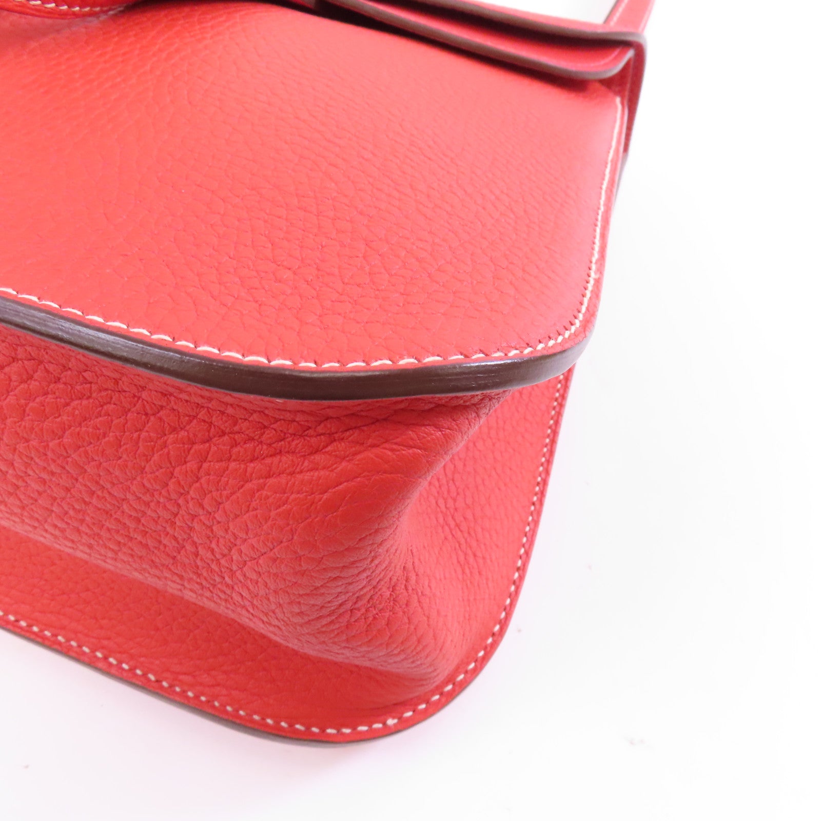 HERMES Clemence皮革Halzan 31銀扣手挽肩背兩用袋Rouge Tomate/紅色