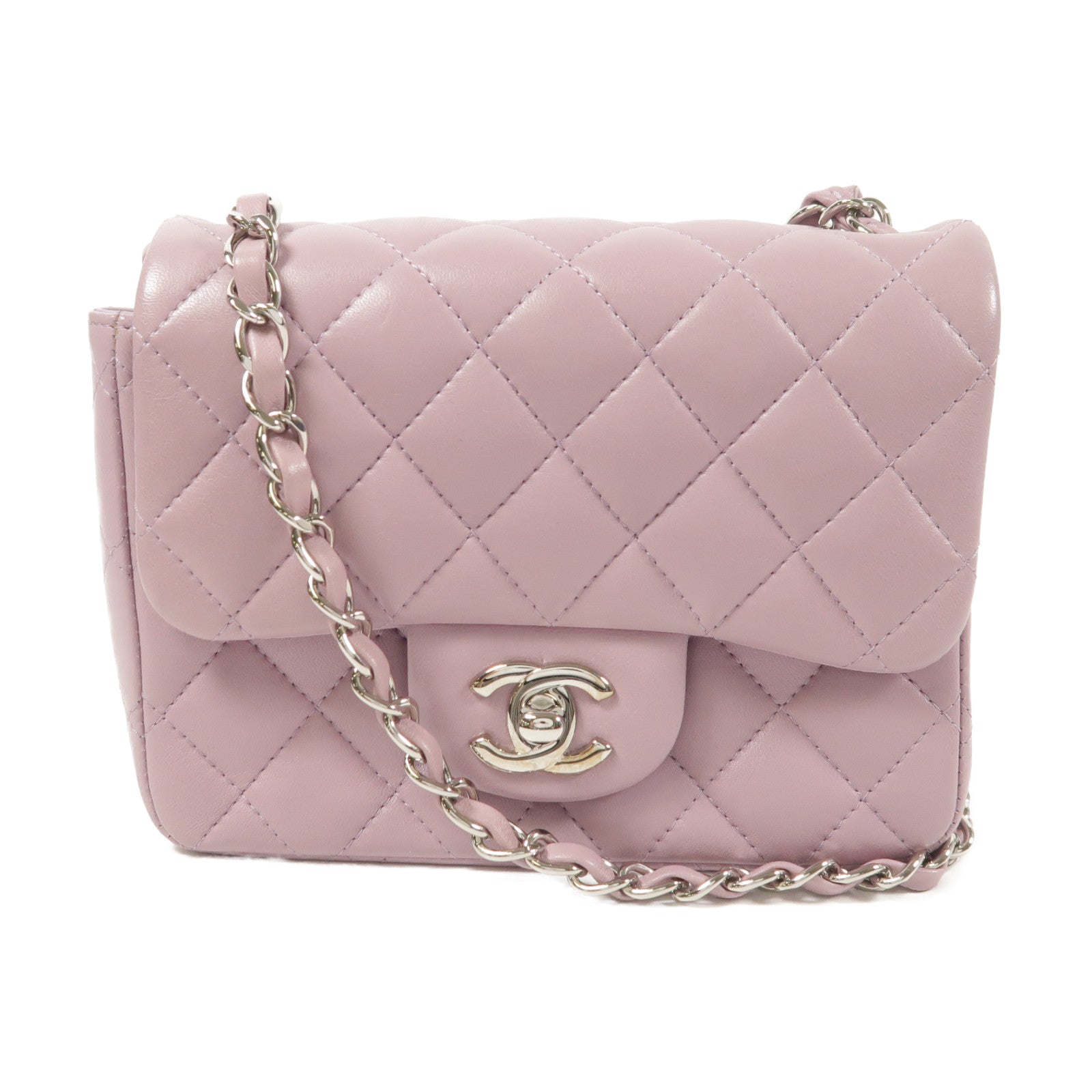 CHANEL 羊皮皮革Flap Bag 17cm銀扣鏈帶肩背袋