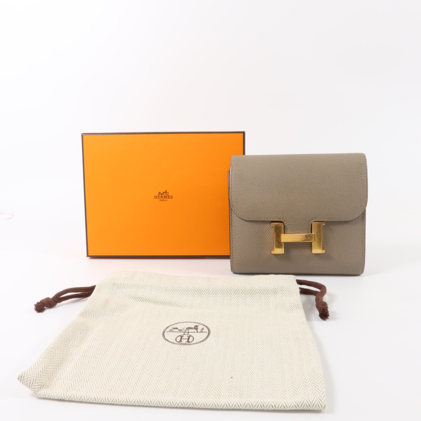 HERMES Epsom皮革Constance Compact Wallet錢包Gris Asphalte