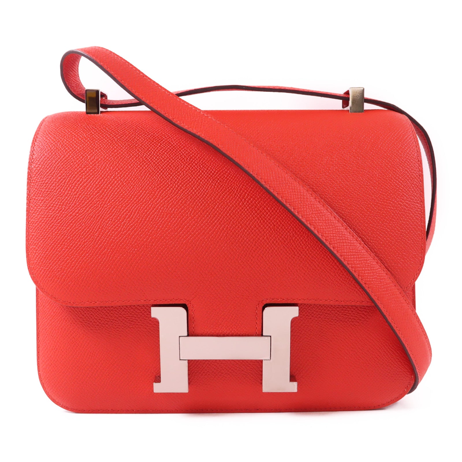 HERMES Epsom皮革Constance 24銀扣肩背袋S3 Rouge de coeur