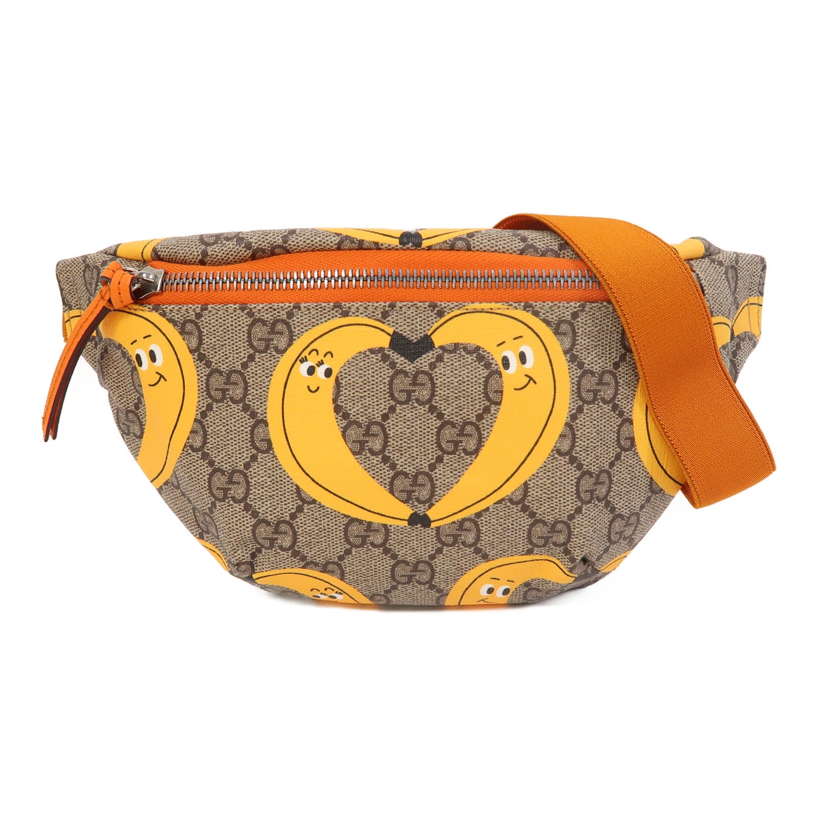 GUCCI 塗層帆布Waist Bag銀扣腰包啡色/橙色/黃色