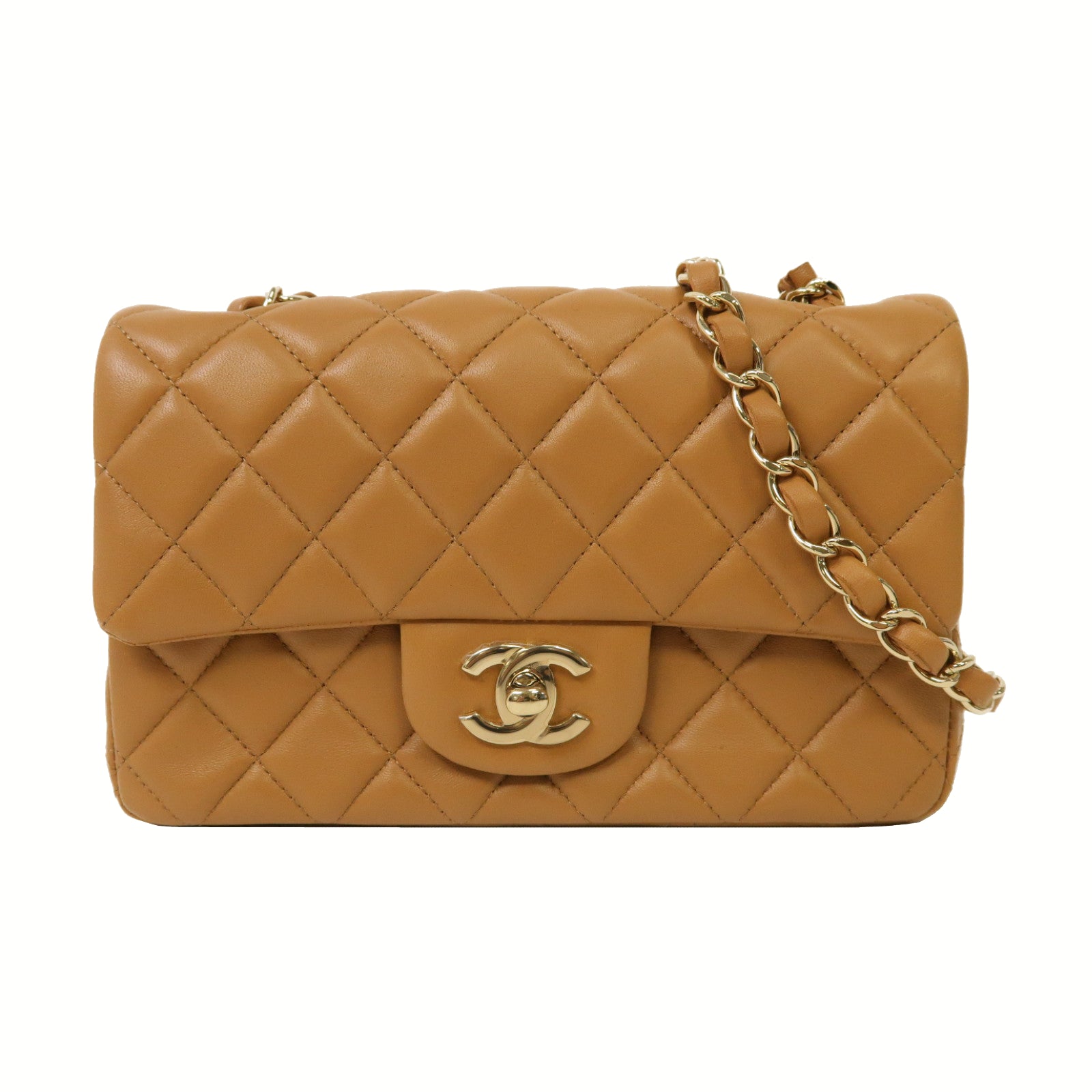 CHANEL 菱格羊皮皮革Classic 20金扣肩背袋啡色