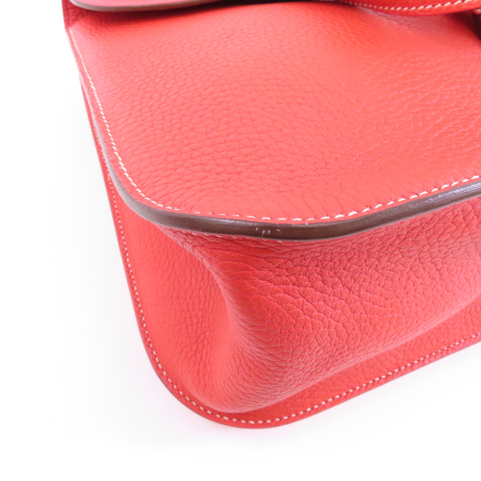 HERMES Clemence皮革Halzan 31銀扣手挽肩背兩用袋Rouge Tomate/紅色