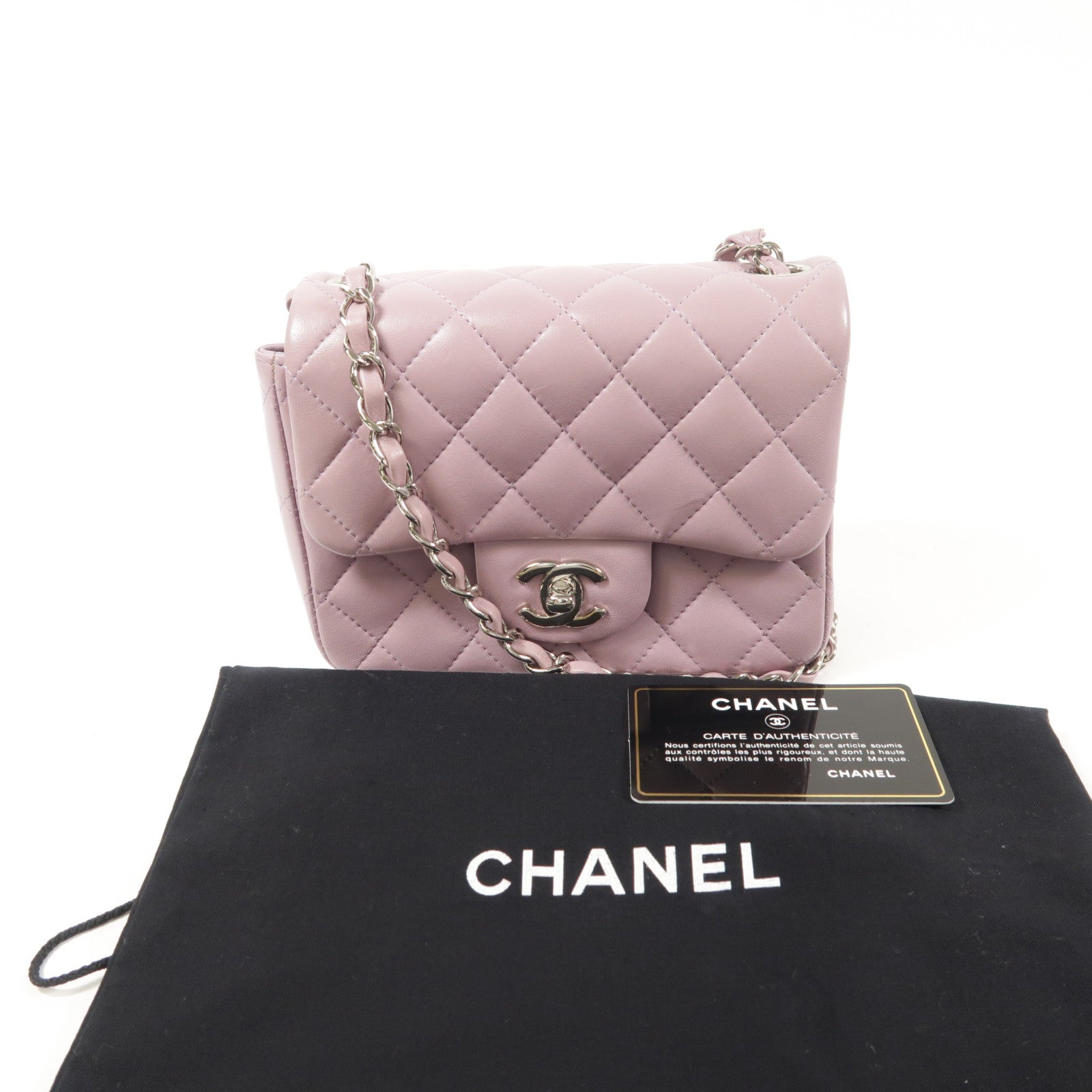 CHANEL 羊皮皮革Flap Bag 17cm銀扣鏈帶肩背袋