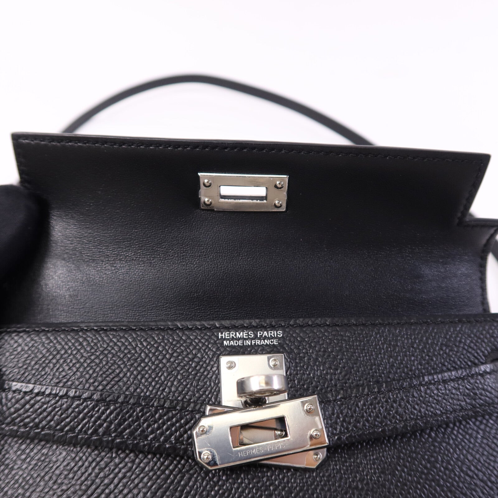 HERMES Epsom皮革Mini Kelly II銀扣手挽肩背兩用袋Noir