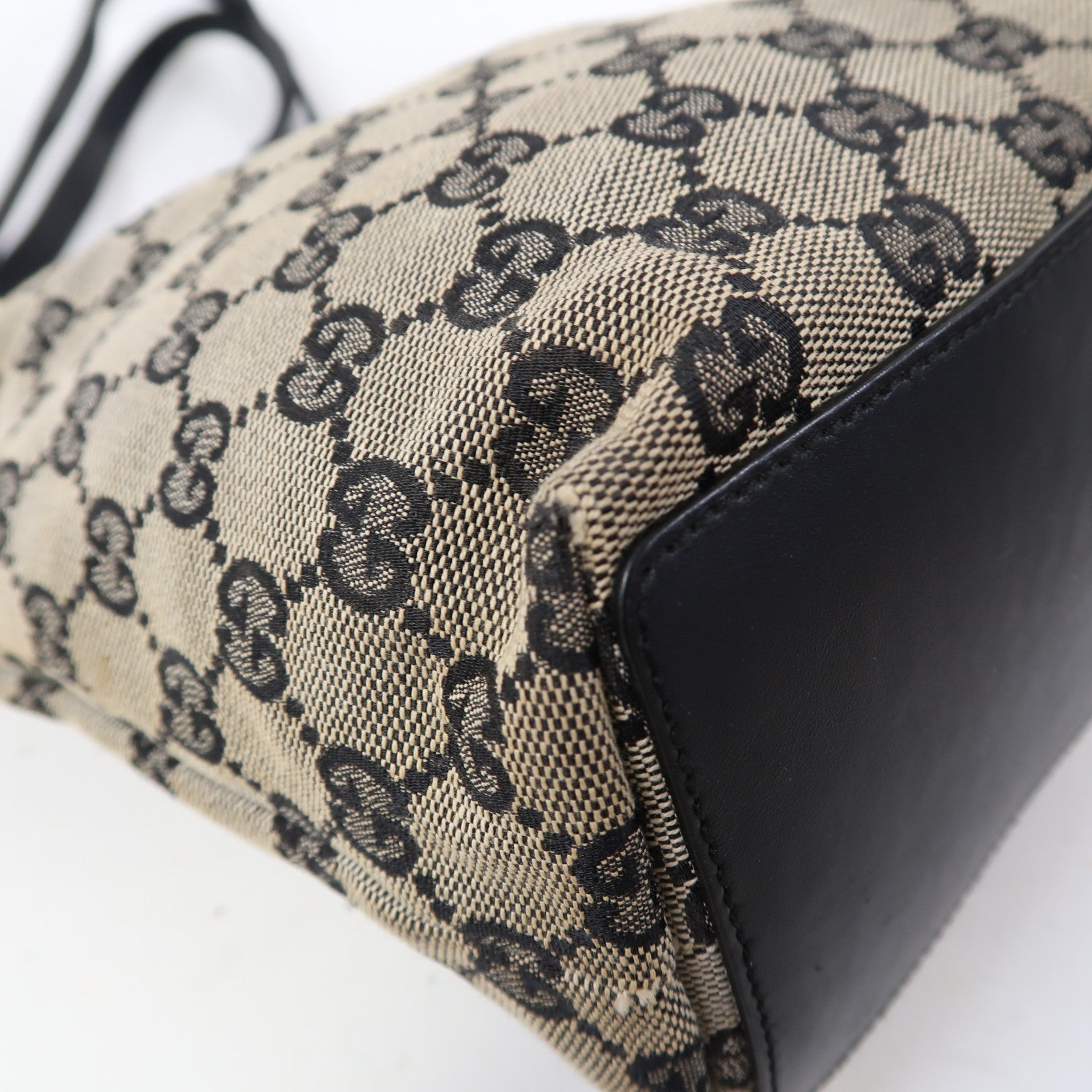 GUCCI 帆布Pochette金扣肩背袋藍色/米色