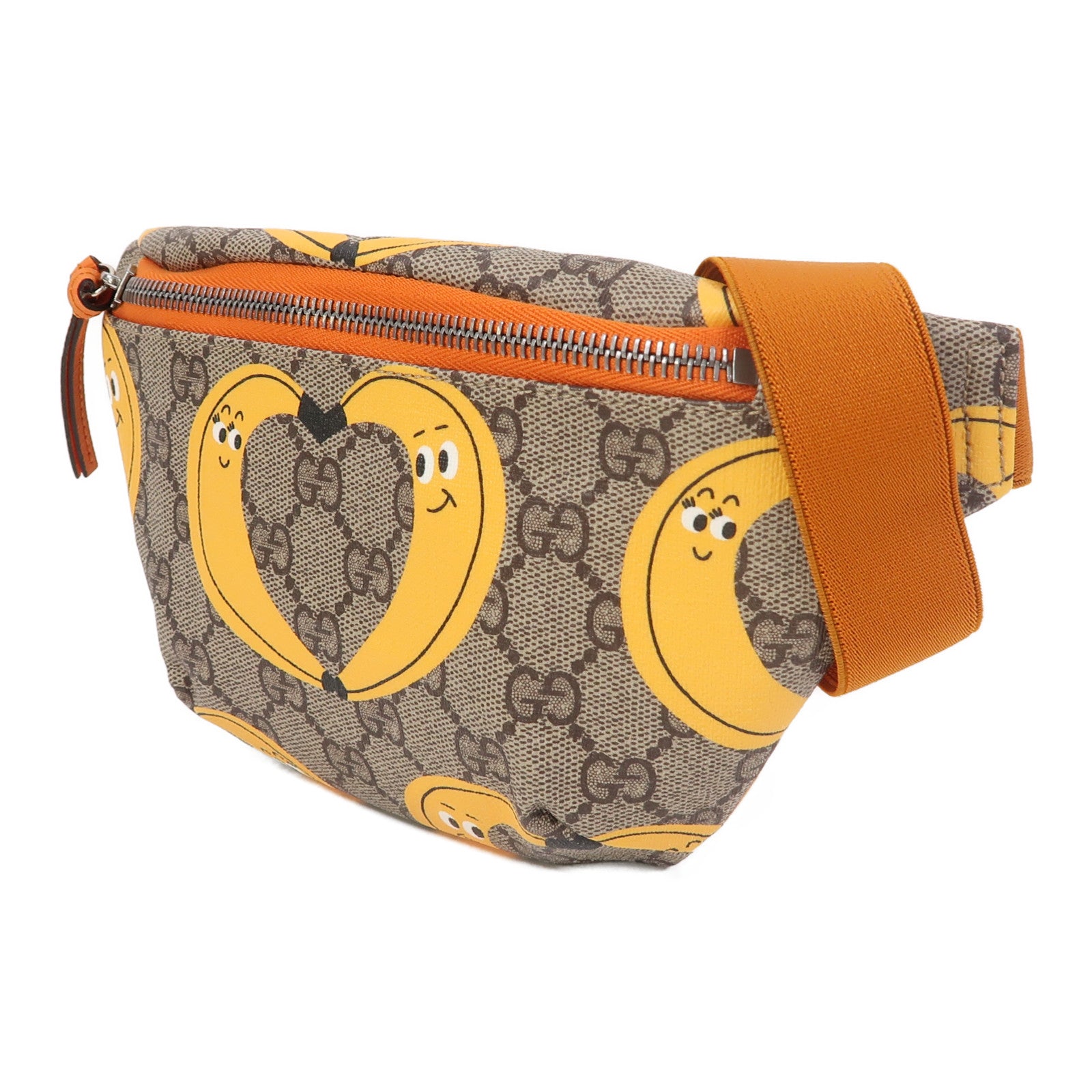 GUCCI 塗層帆布Waist Bag銀扣腰包啡色/橙色/黃色