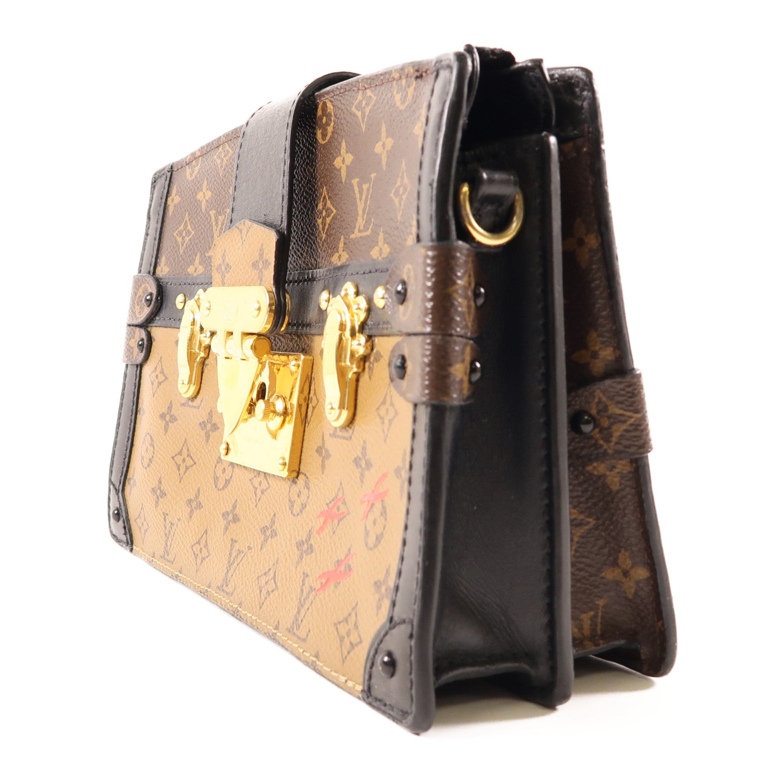 LOUIS VUITTON Monogram Reverse Trunk Clutch金扣肩背袋棕色