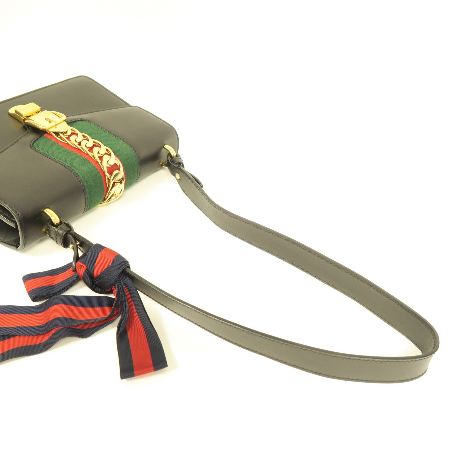 GUCCI 【激減優惠】牛皮皮革Sylvie Small金扣肩背袋黑色