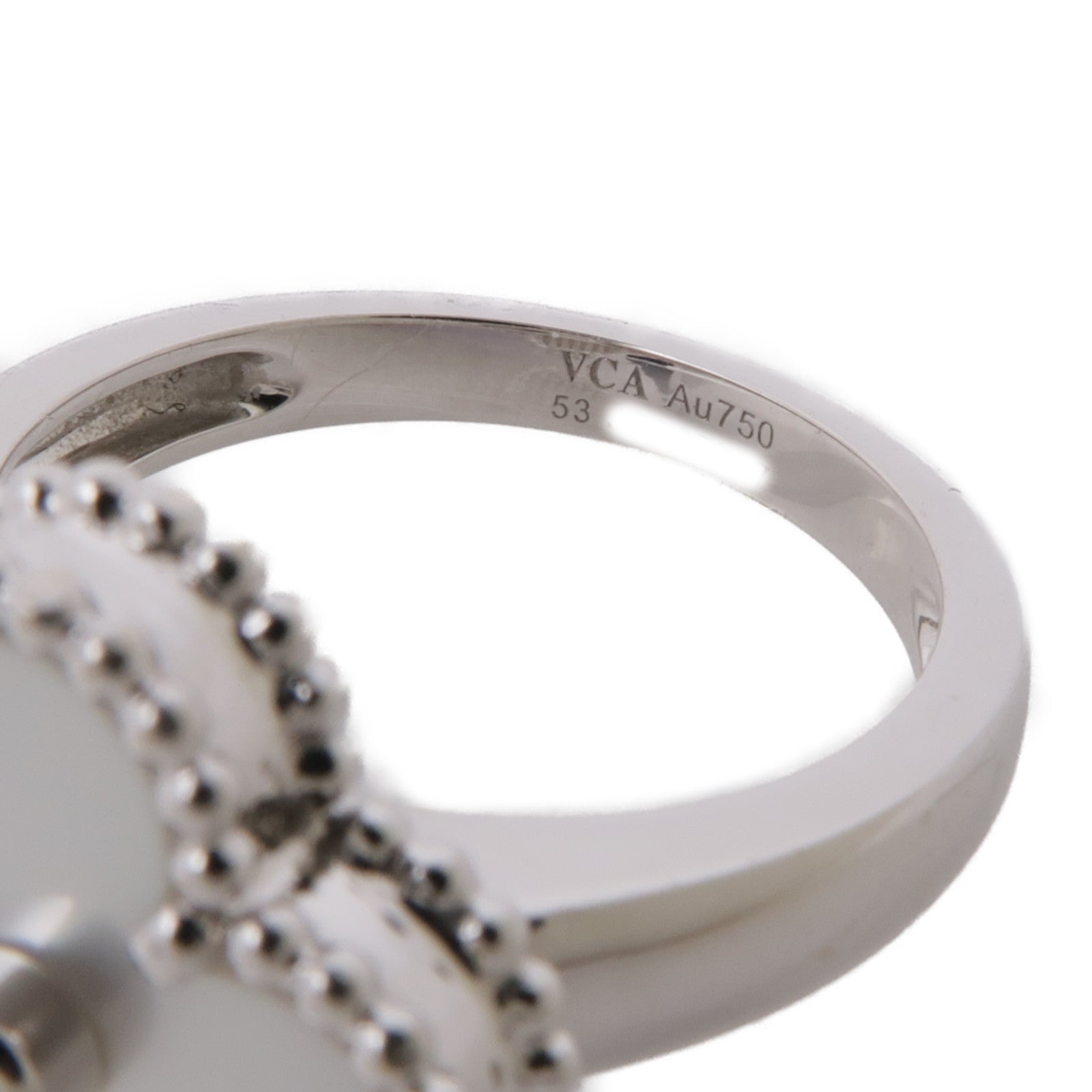Van Cleef & Arpels 18K白金Vintage Alhambra Ring鑽石/珍珠母貝戒指#6.25