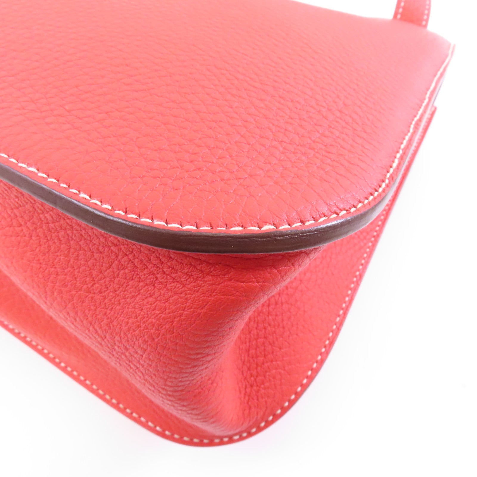 HERMES Clemence皮革Halzan 31銀扣手挽肩背兩用袋Rouge Tomate/紅色
