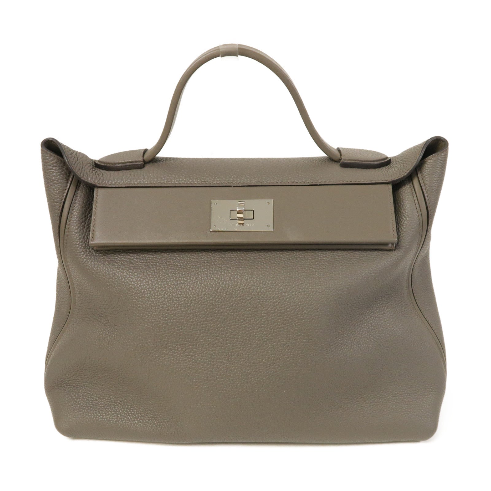HERMES Togo/Swift皮革24/24 35cm銀扣手挽袋錫器灰色