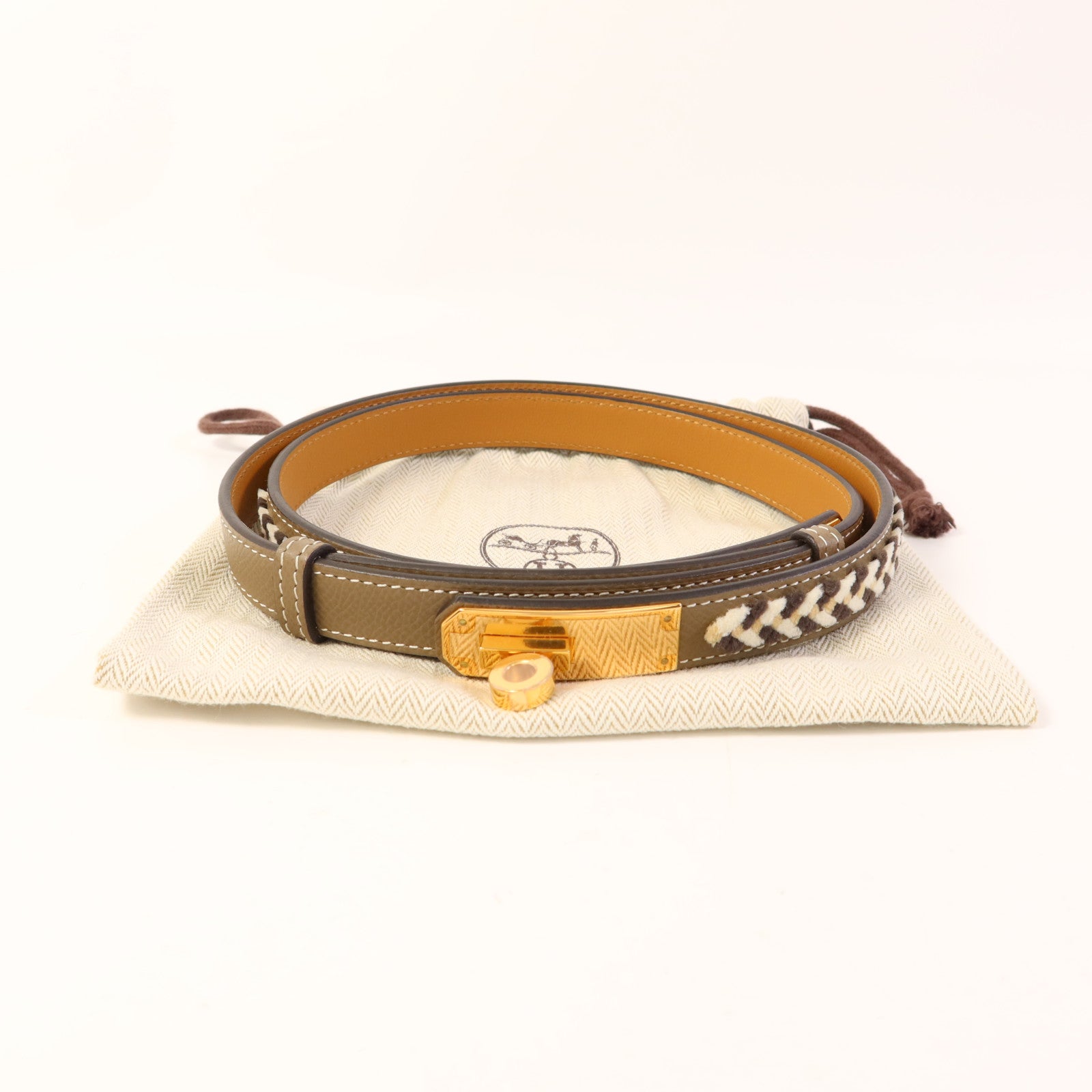 HERMES 【激減優惠】Epsom皮革Kelly Belt金扣皮帶Etoupe