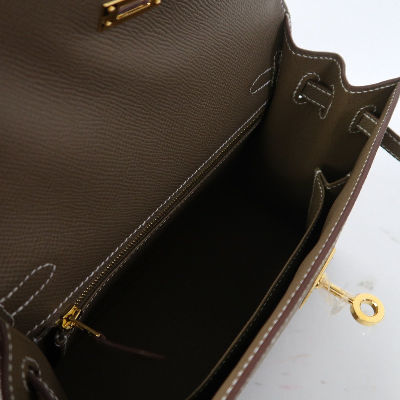 HERMES Epsom皮革Kelly 25金扣手挽肩背兩用袋大象灰色