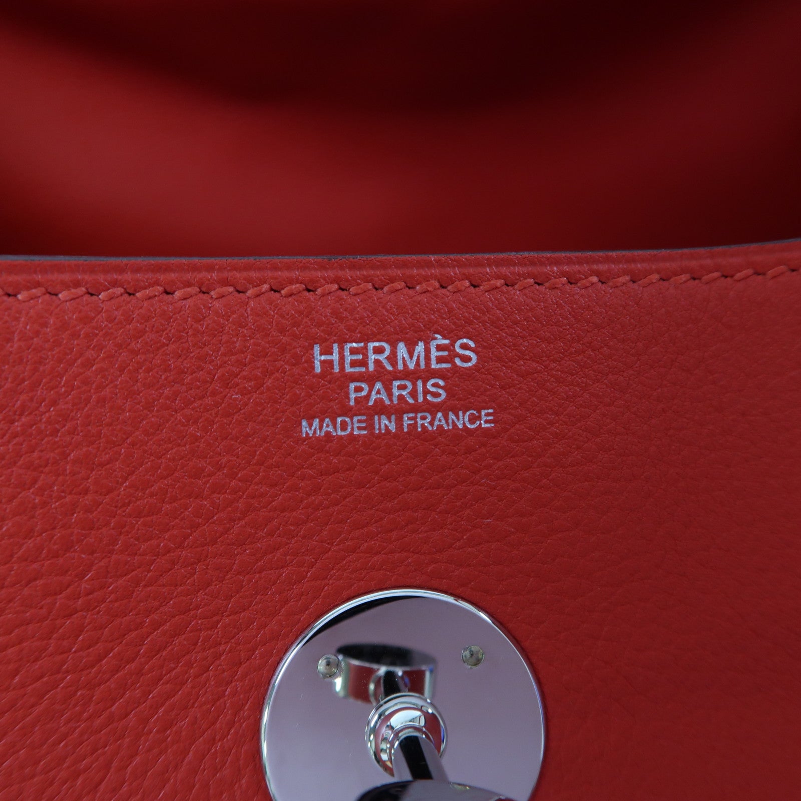 HERMES Evercolor皮革Lindy 30銀扣手挽肩背兩用袋Rouge Tomate蕃茄紅色