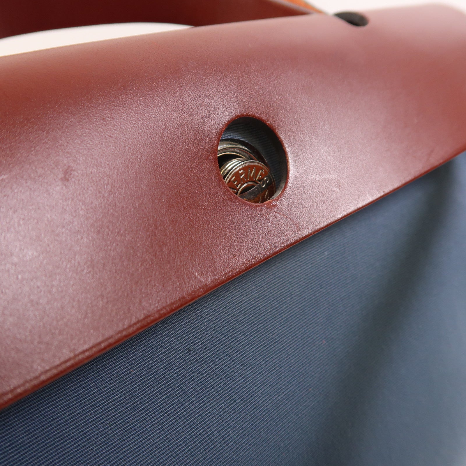HERMES 帆布Herbag PM銀扣手挽肩背兩用袋Bleu Tempete/Rouge H