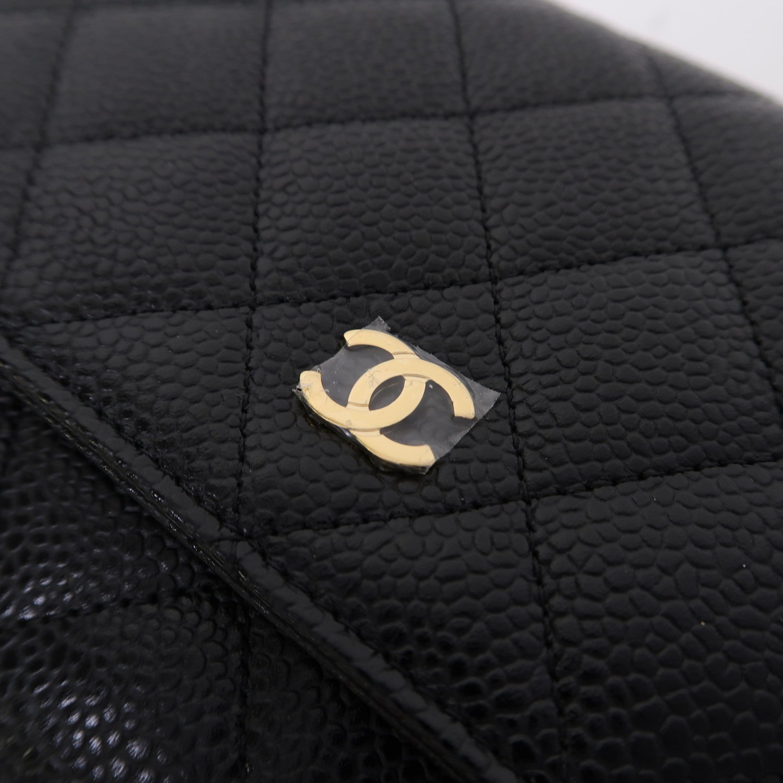 CHANEL 菱格Caviar皮革Wallet On Chain金扣鏈帶肩背袋黑色