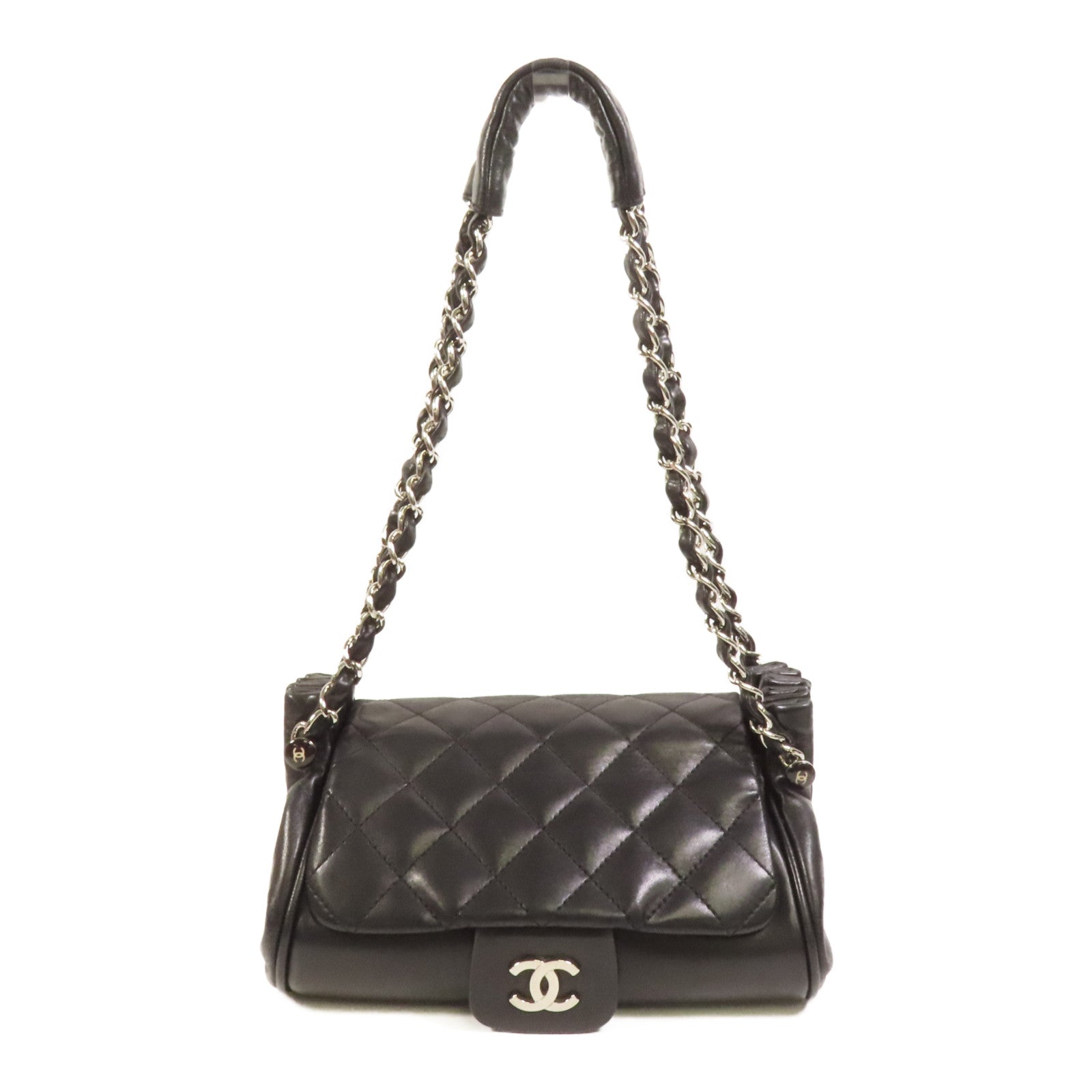 CHANEL 羊皮皮革Shoulder Bag銀扣鏈帶肩背袋