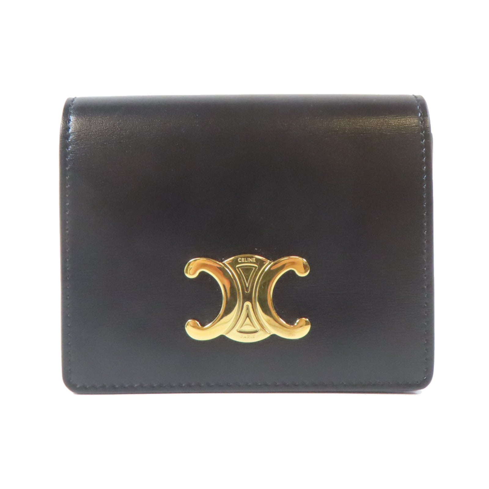 CELINE 牛皮皮革Triomphe Card Case金扣卡片套黑色