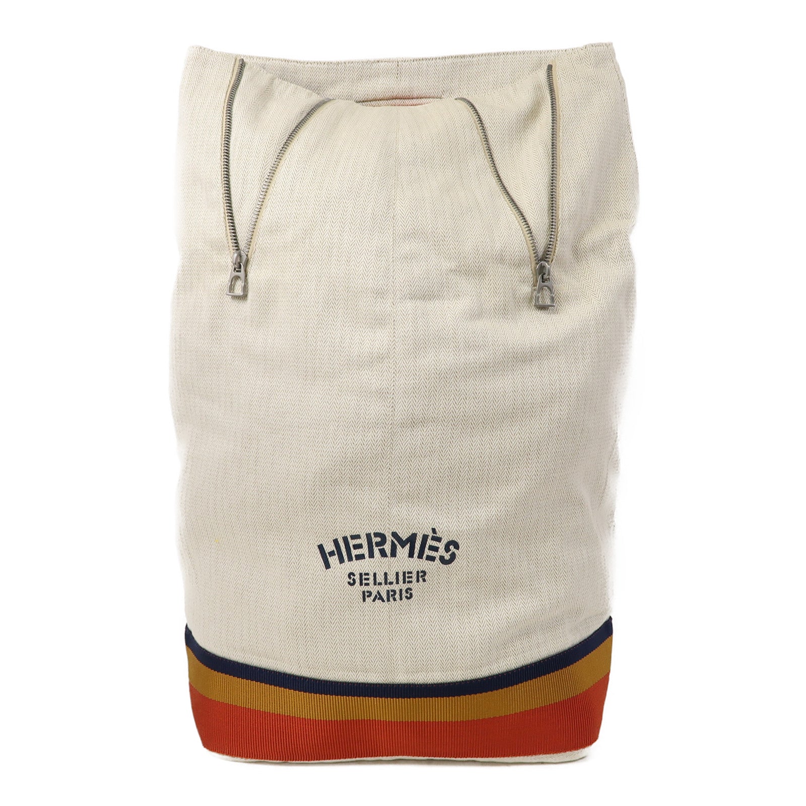 HERMES 帆布Backpack銀扣背包米色