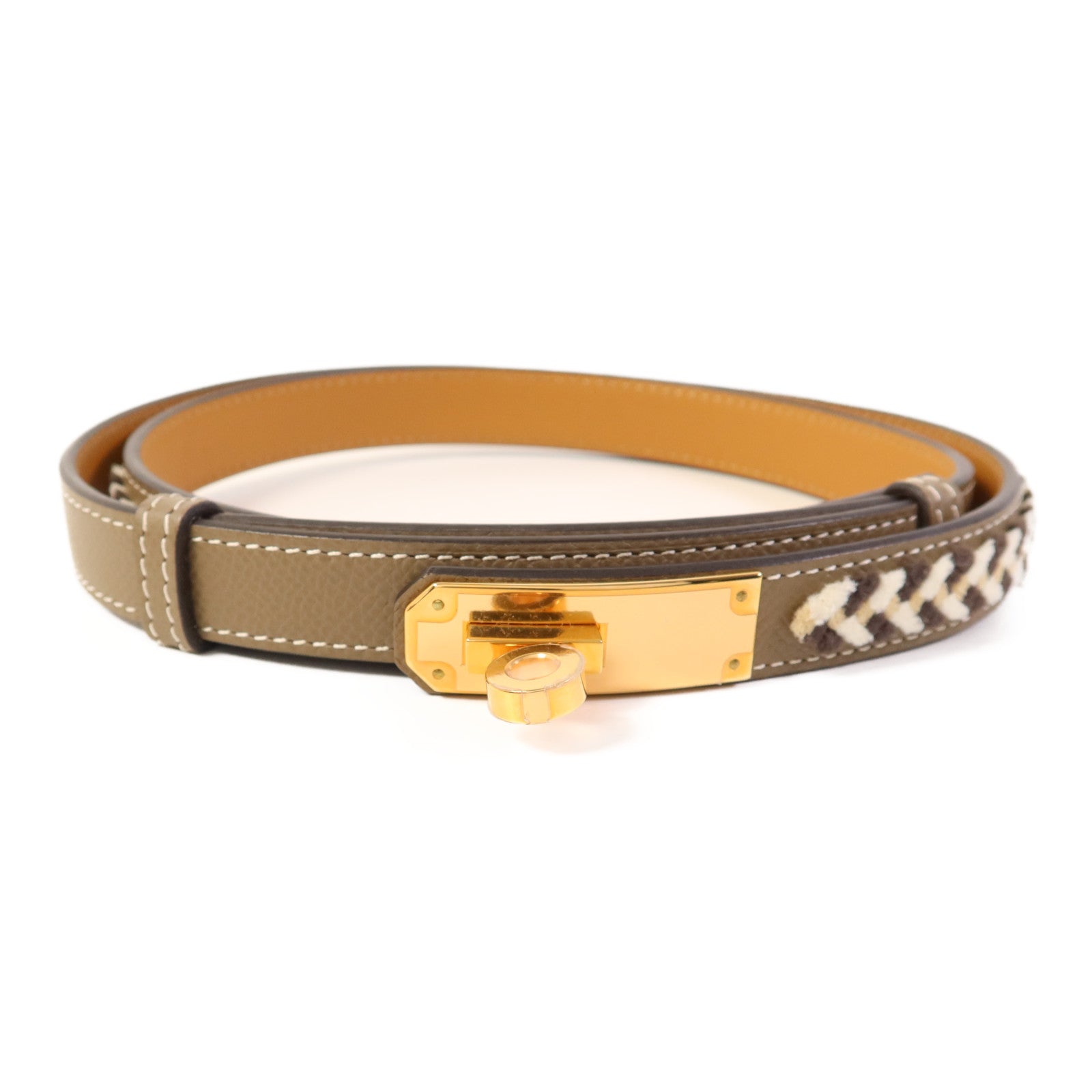 HERMES 【激減優惠】Epsom皮革Kelly Belt金扣皮帶Etoupe