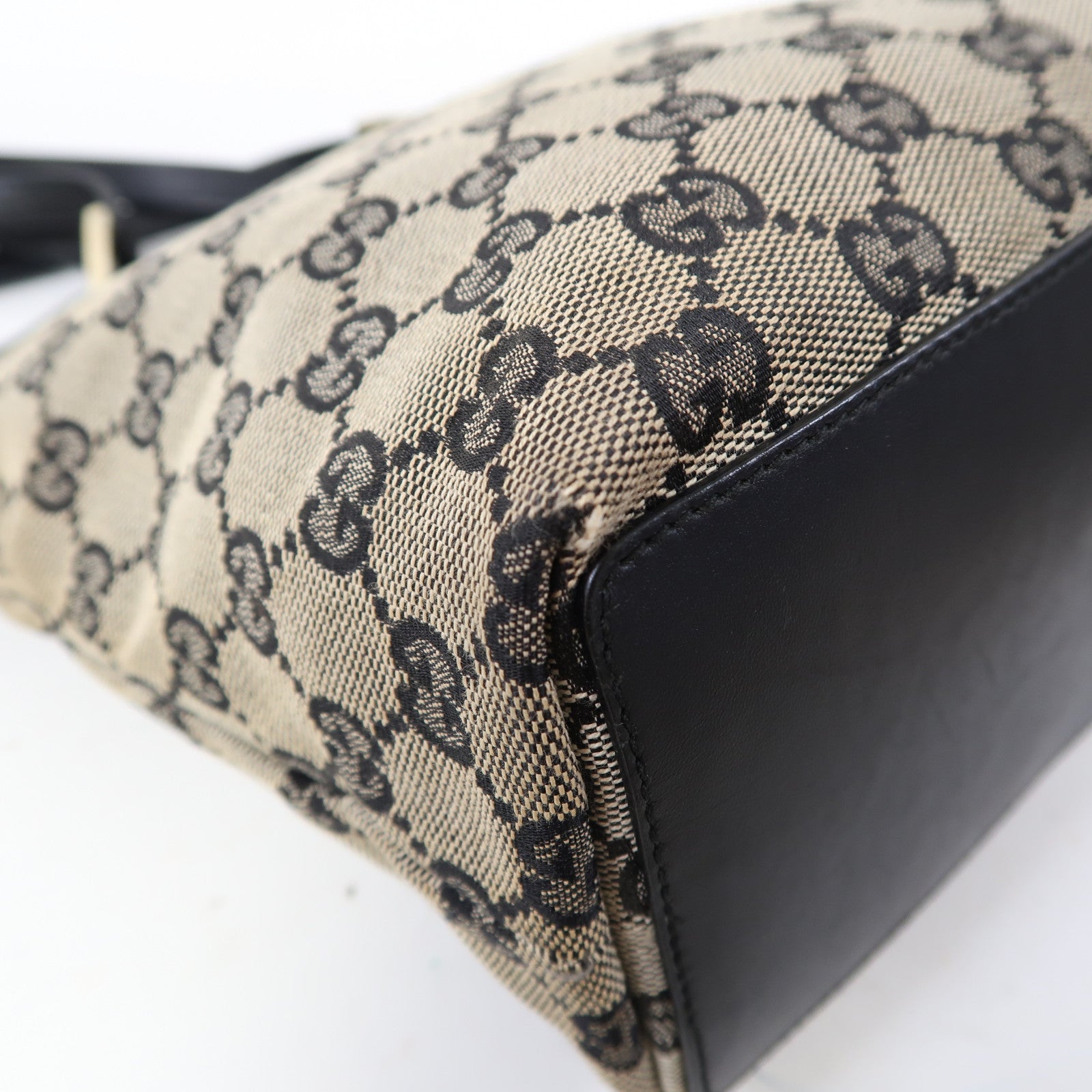 GUCCI 帆布Pochette金扣肩背袋藍色/米色