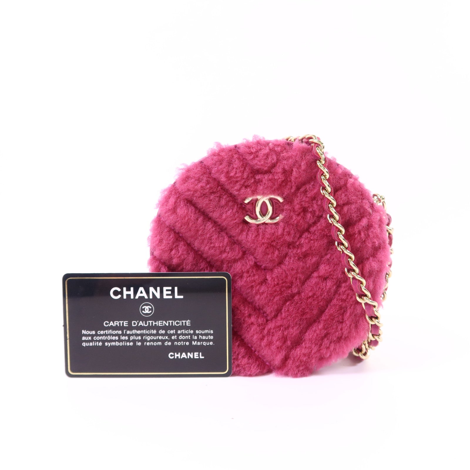 CHANEL 羊毛/牛皮皮革Chain Shoulder Bag金扣鏈帶肩背袋