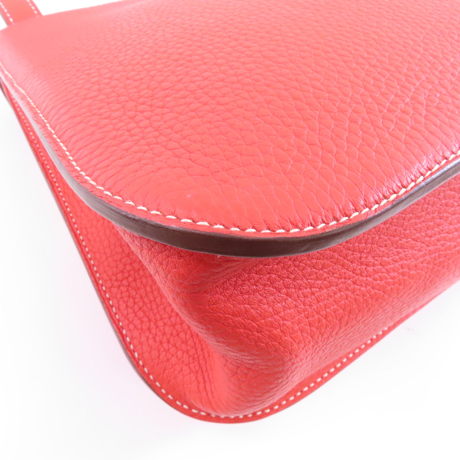 HERMES Clemence皮革Halzan 31銀扣手挽肩背兩用袋Rouge Tomate/紅色