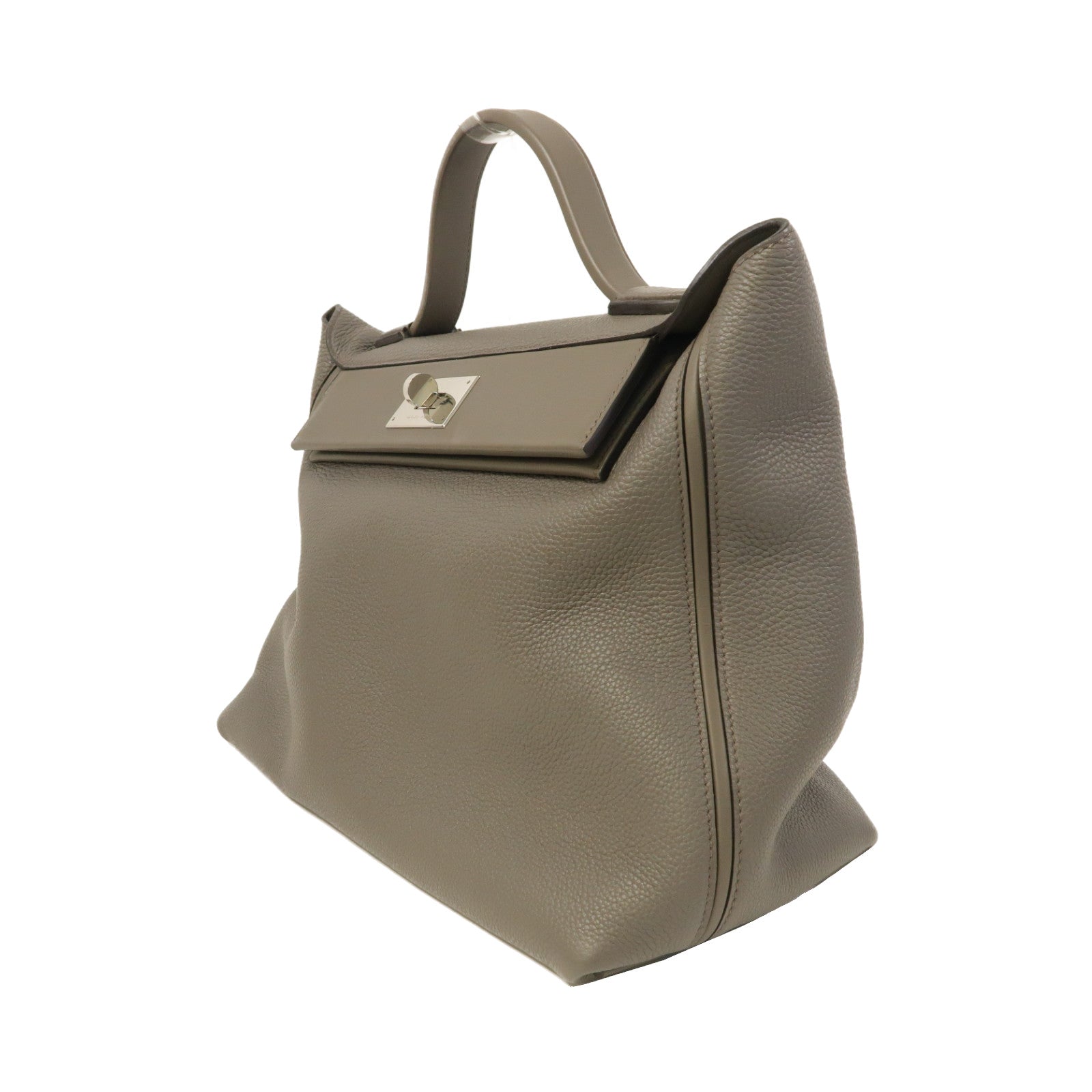HERMES Togo/Swift皮革24/24 35cm銀扣手挽袋錫器灰色