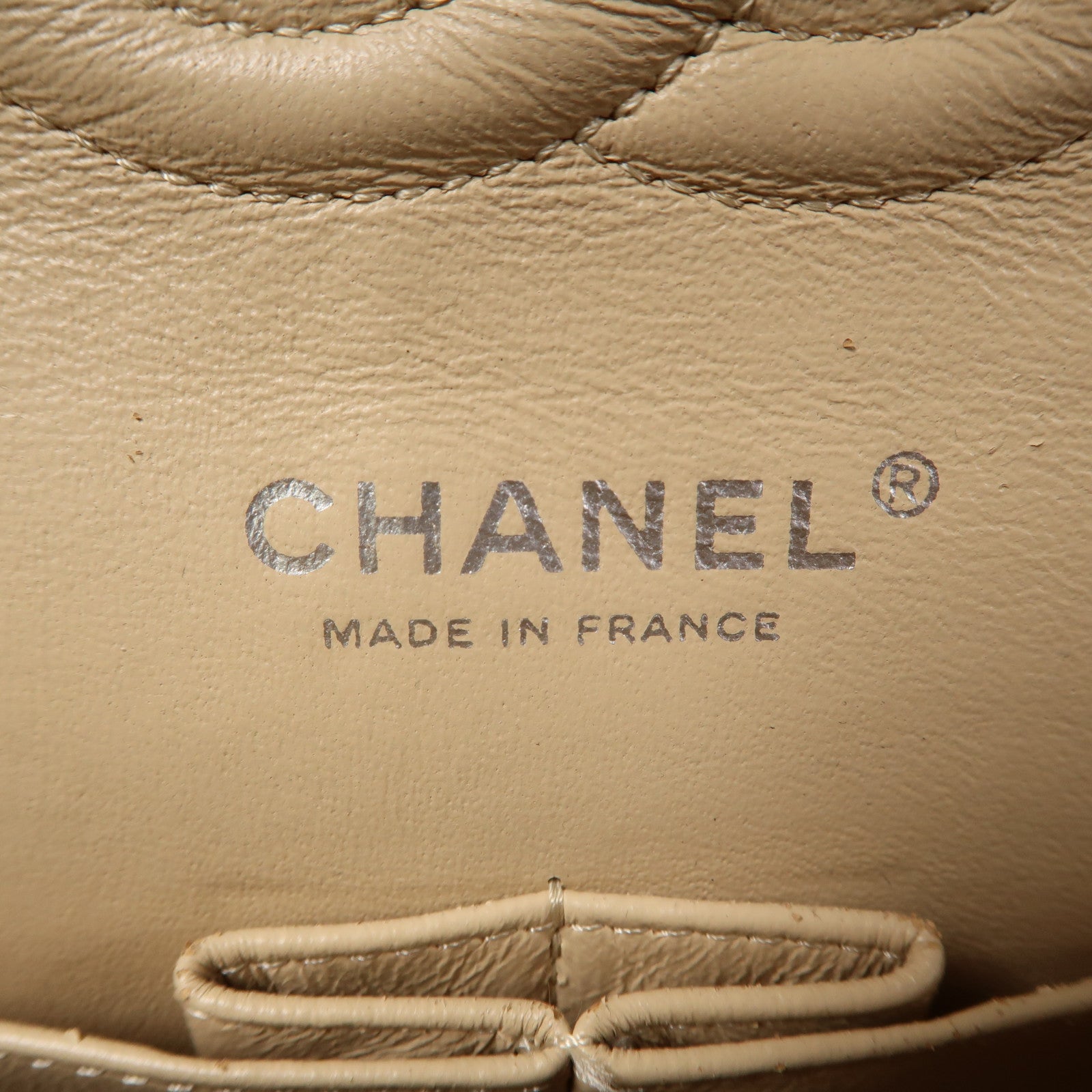 CHANEL 菱格羊皮皮革Chain Shoulder Bag銀扣鏈帶肩背袋米色