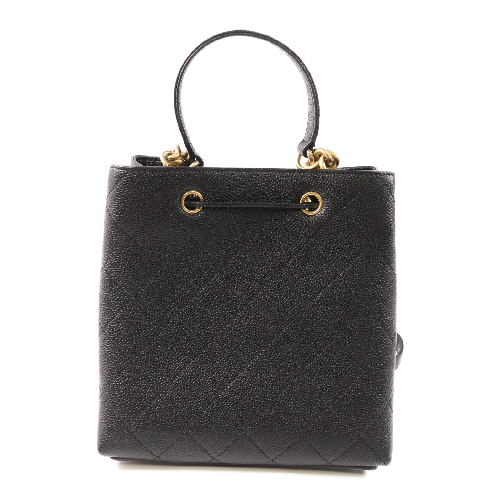 CHANEL 牛皮皮革Bucket Bag金扣鏈帶手挽肩背兩用袋
