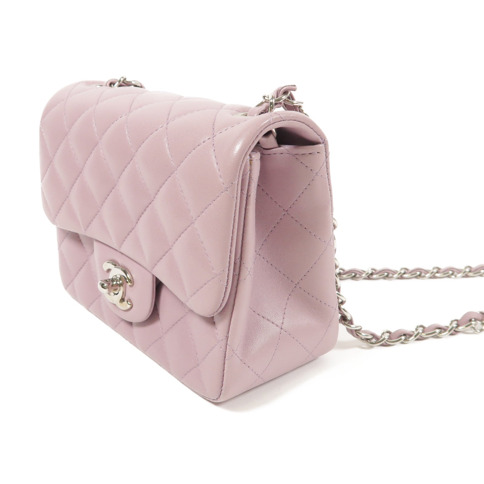 CHANEL 羊皮皮革Flap Bag 17cm銀扣鏈帶肩背袋