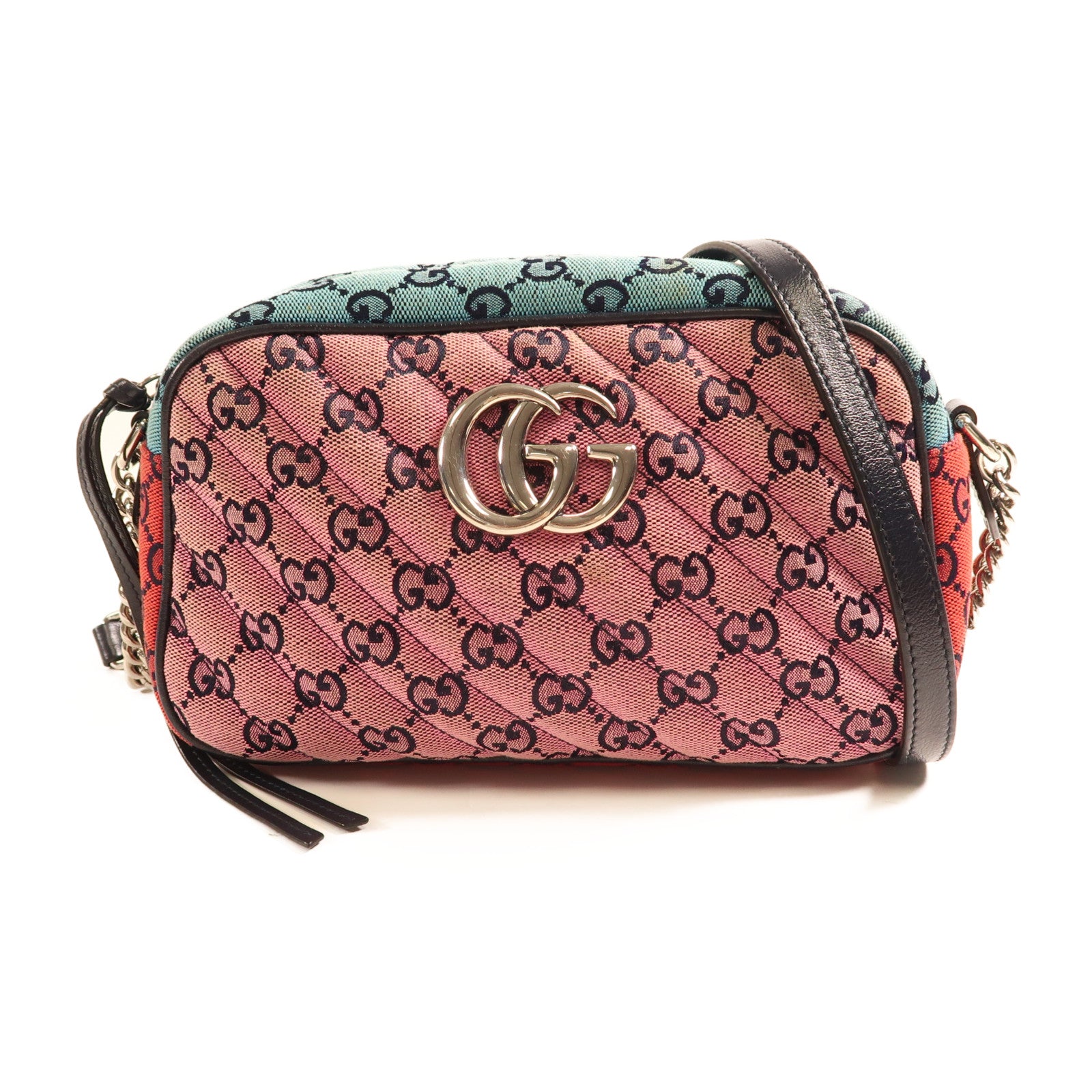 GUCCI 帆布GG Marmont銀扣肩背袋