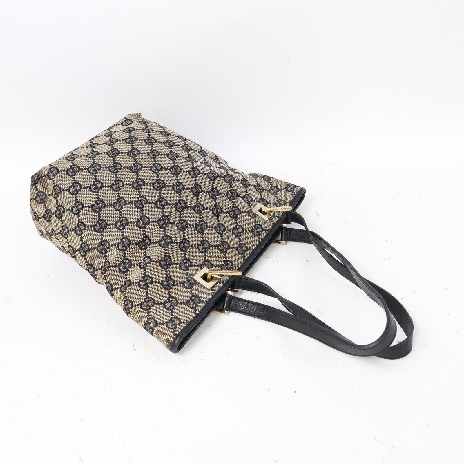 GUCCI 帆布Pochette金扣肩背袋藍色/米色