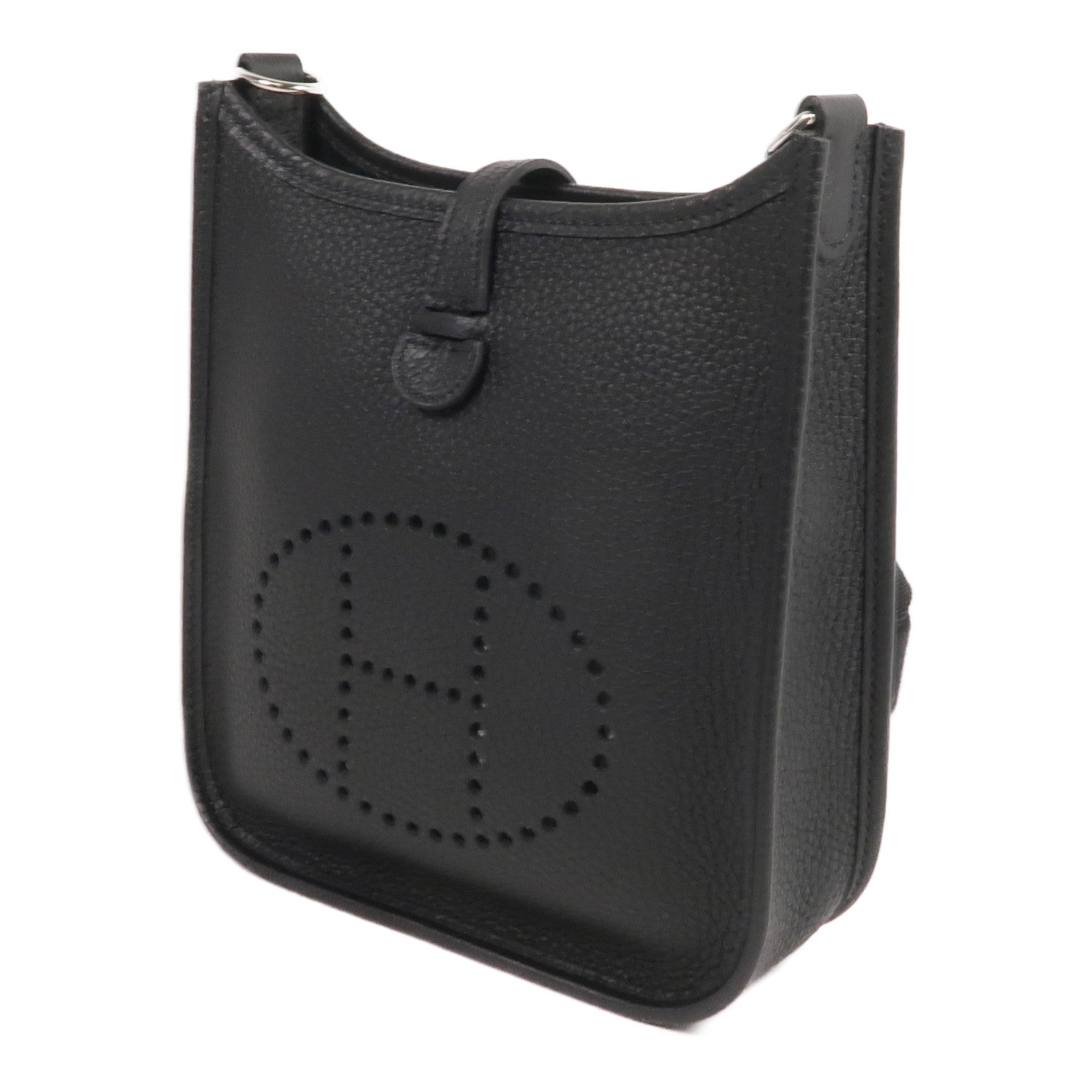 HERMES Clemence皮革Evelyne TPM銀扣肩背袋Noir
