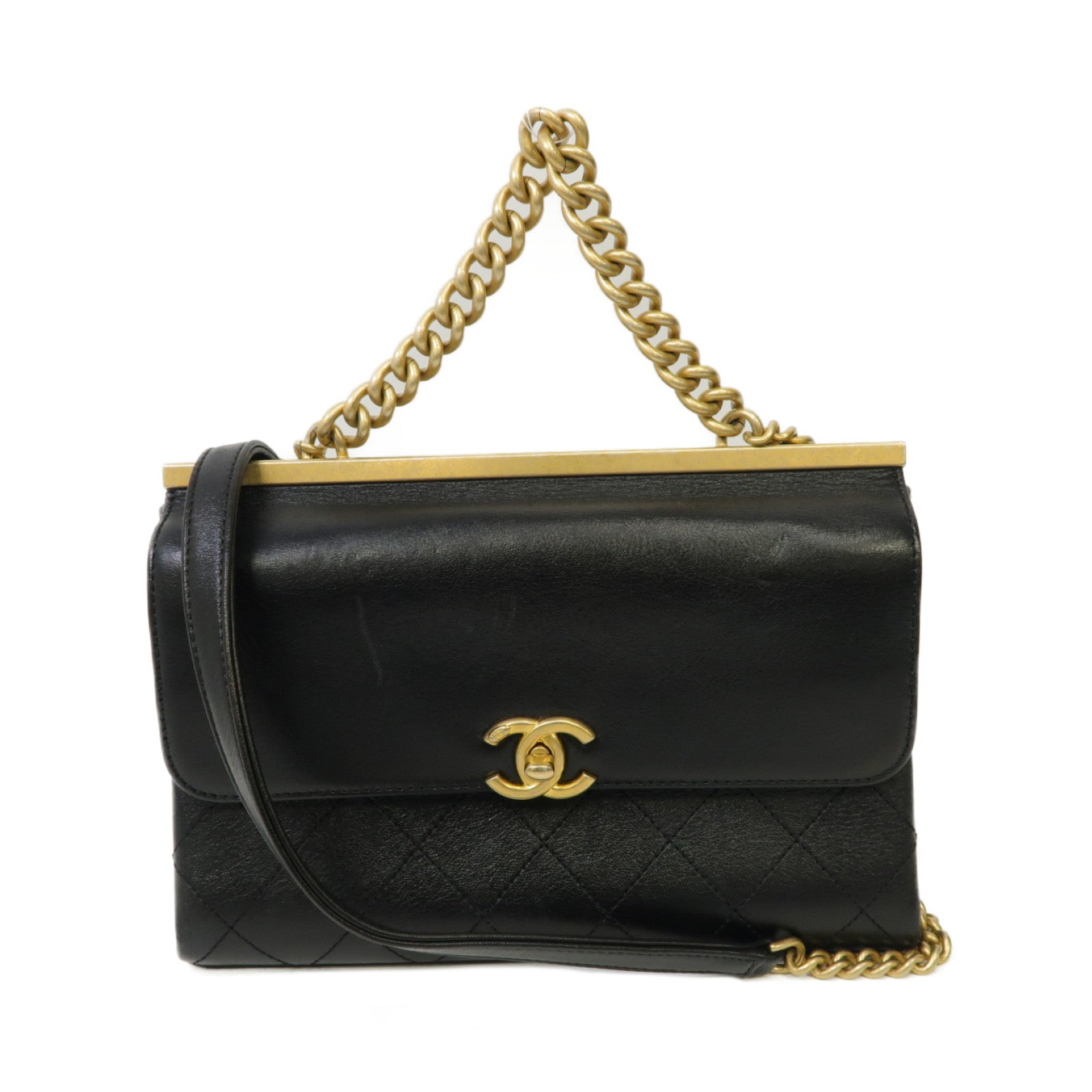 CHANEL 【激減優惠】菱格牛皮皮革Chain Shoulder Bag 金扣手挽肩背兩用袋黑色