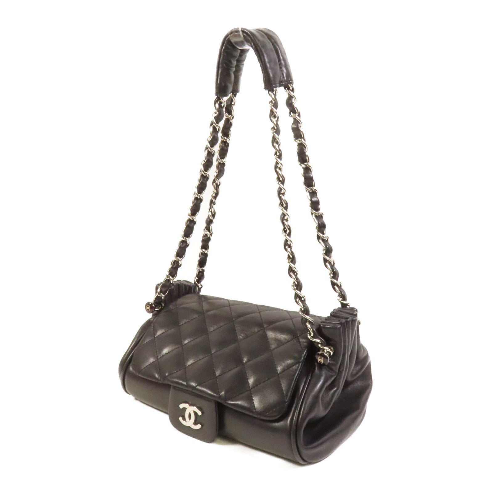 CHANEL 羊皮皮革Shoulder Bag銀扣鏈帶肩背袋